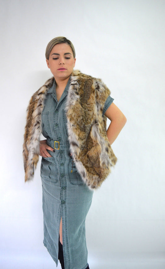 Gris Fox Fur Stole - Real Fur Bolero Shawl - Size 8-10