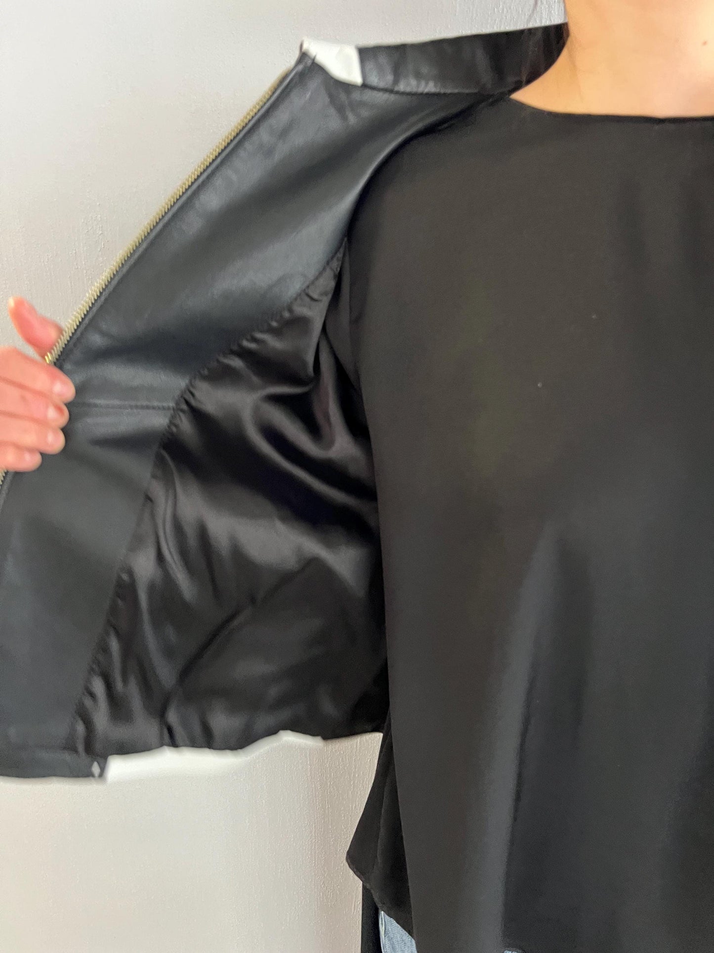 Handmade Lambskin buttery Leather Jacket: Black & White Nappa, Medium