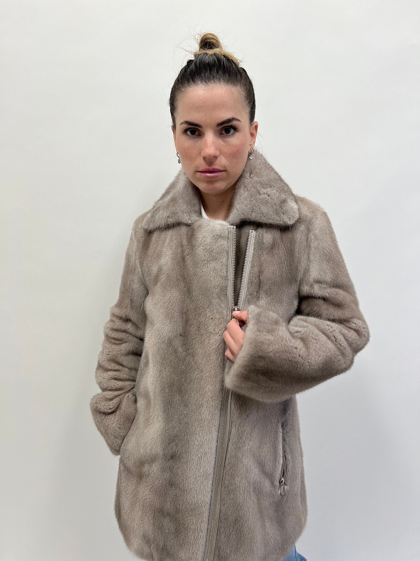 Silver Mink Fur Biker Jacket: Saga Mink, Handmade in Greece