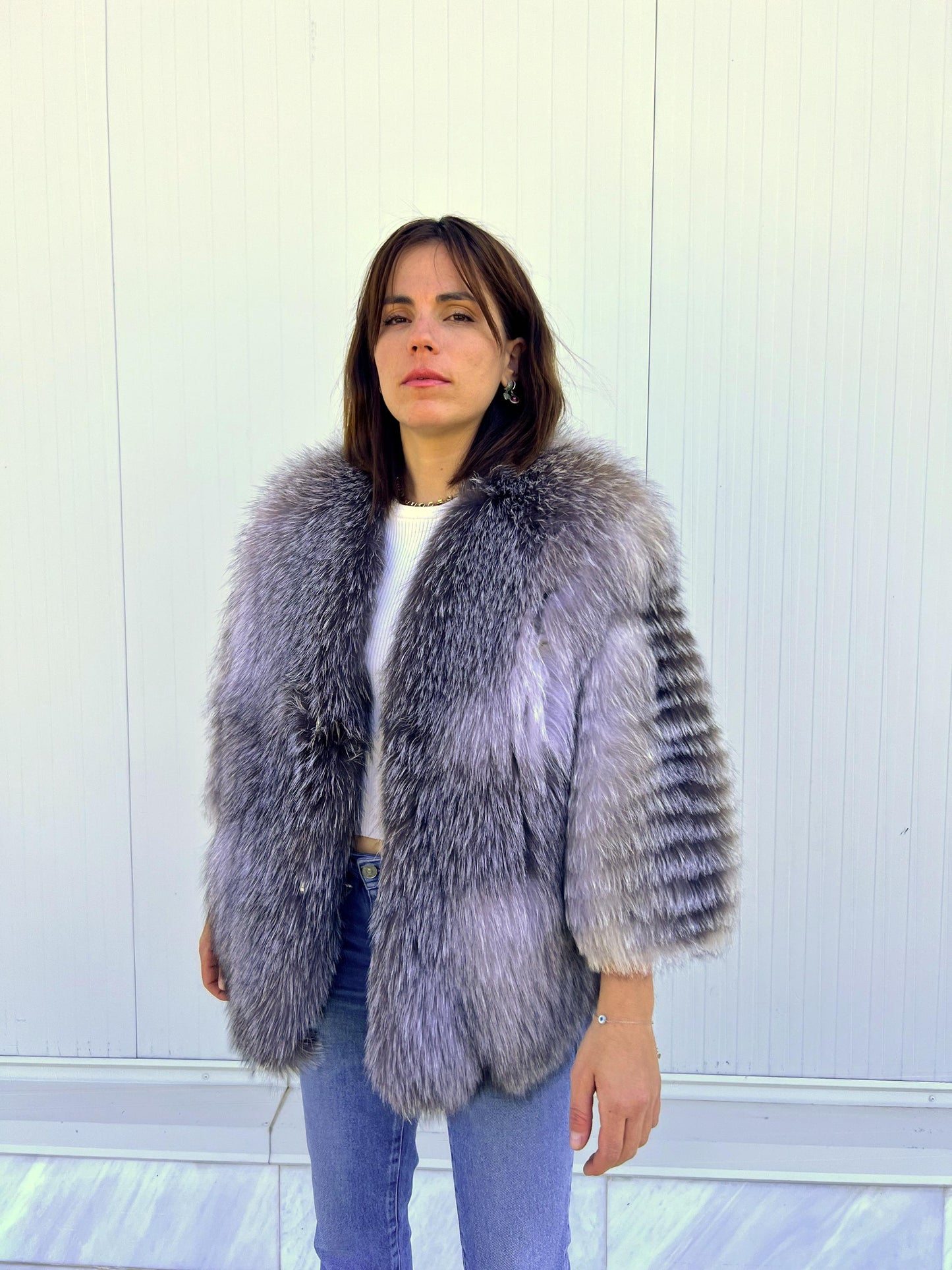 Handmade Grey Fox Fur Jacket: Lightweight, Everyday Fluffy Coat