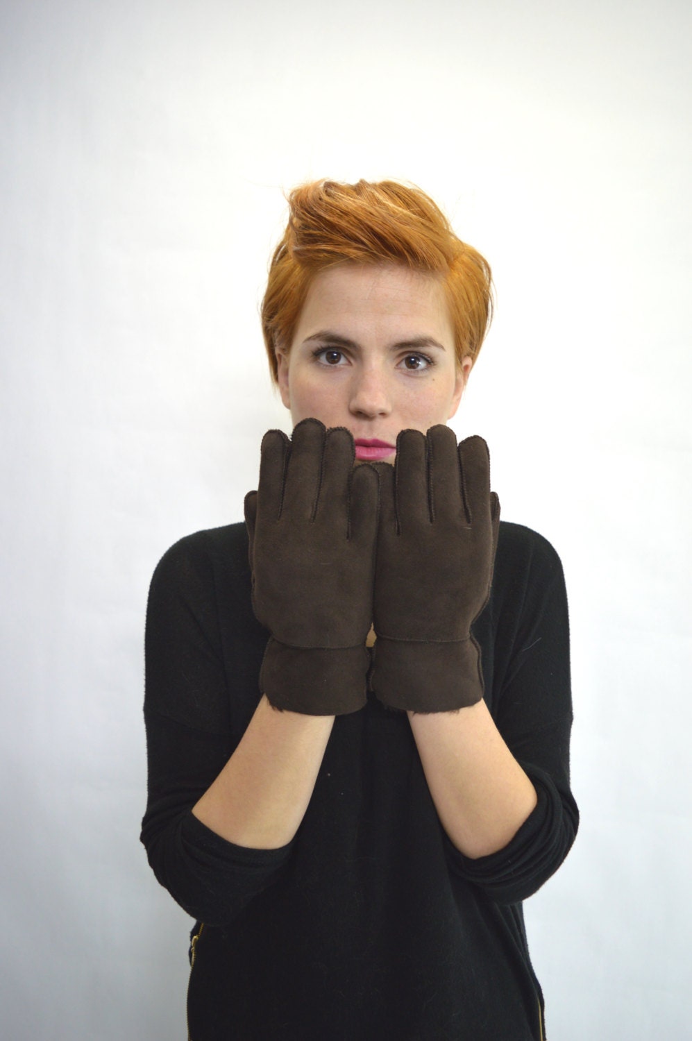 Shearling Fur Gloves: Mouton Mittens, Fold-Out Cuffs