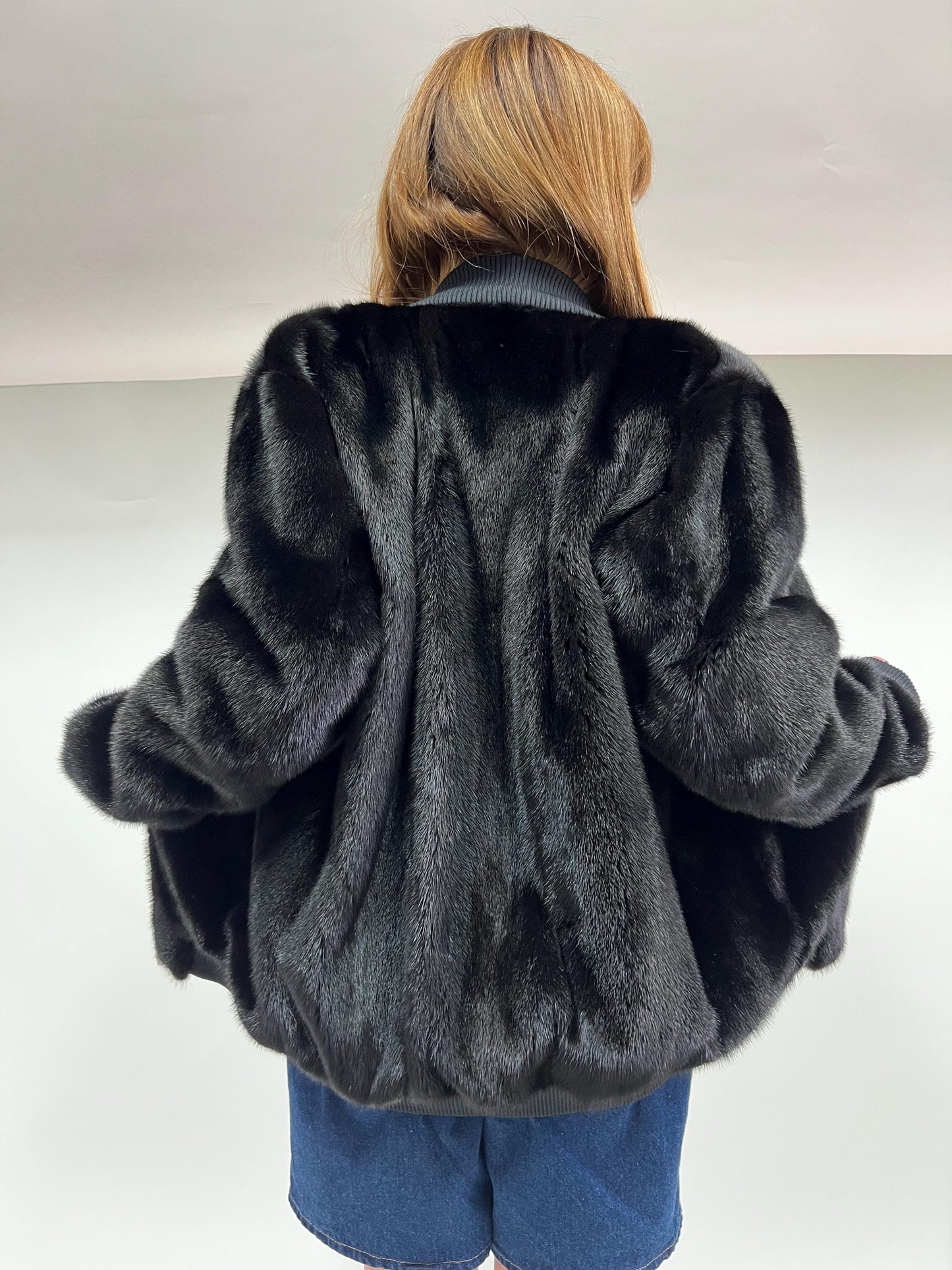 Real Mink Fur Bomber Jacket: Velvet Black, Elastic Hem