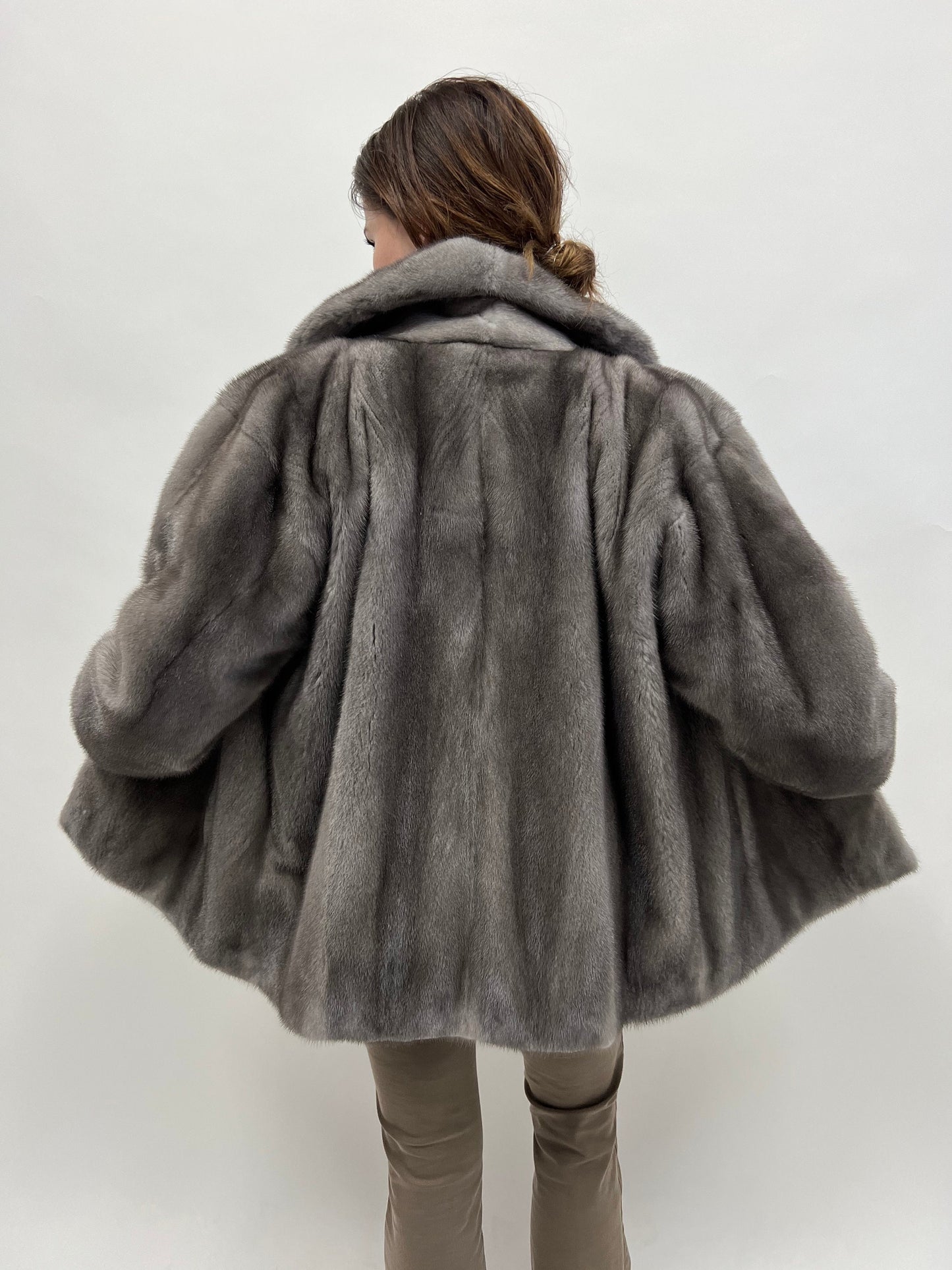Blue Iris Mink Fur Over-Shirt Coat: Boxy Style, Pockets