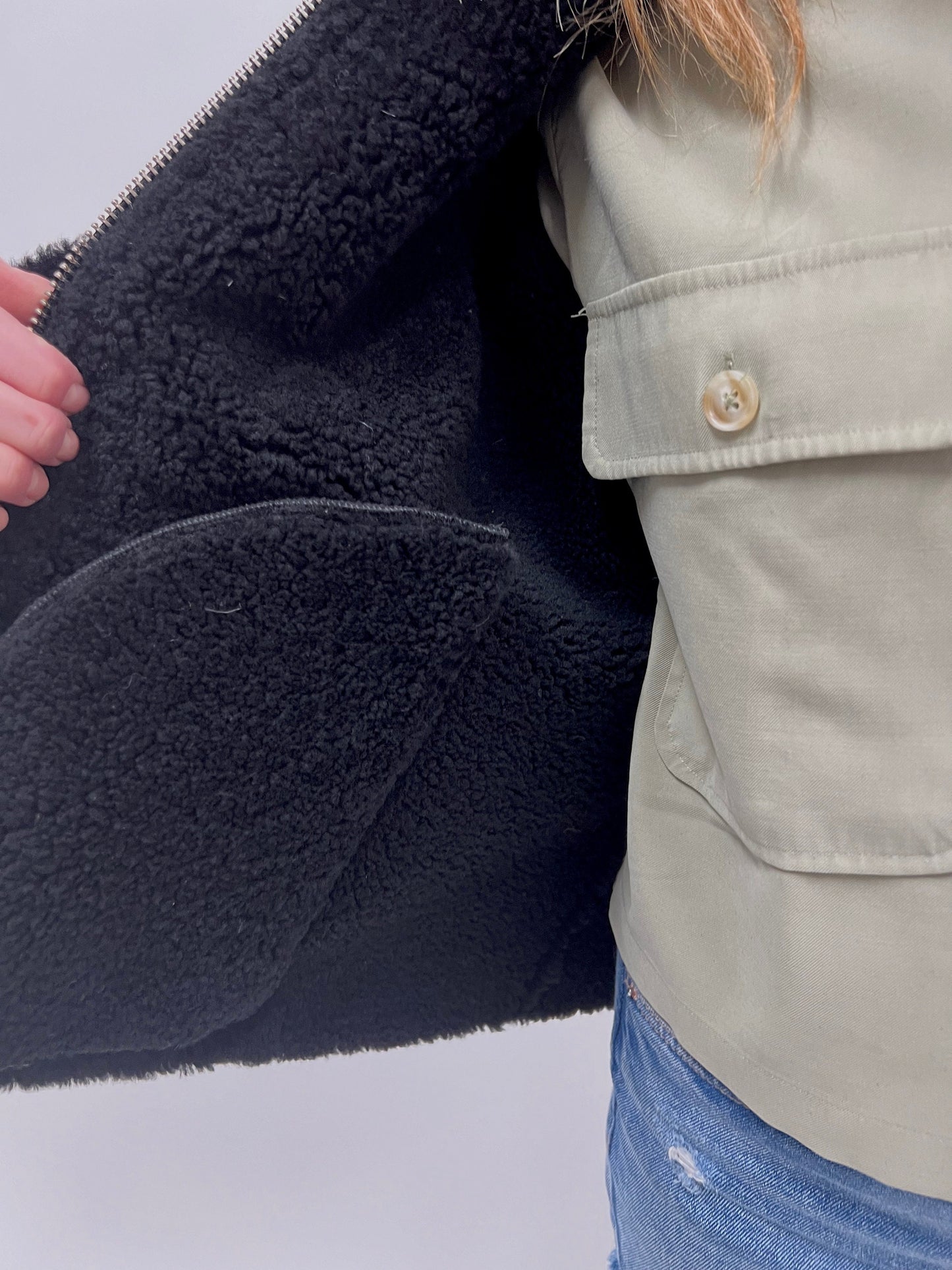 Handmade Black Shearling Fur Jacket: Cracked Leather Sheepskin Coat