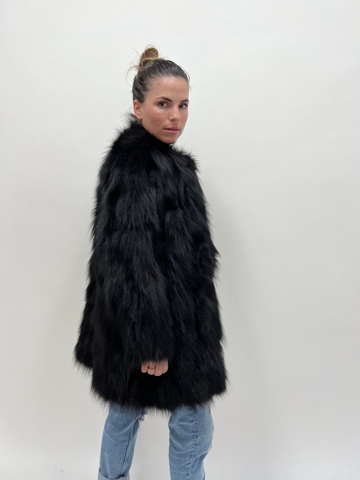 Real Denim Blue Fox Fur Coat - Winter Luxury