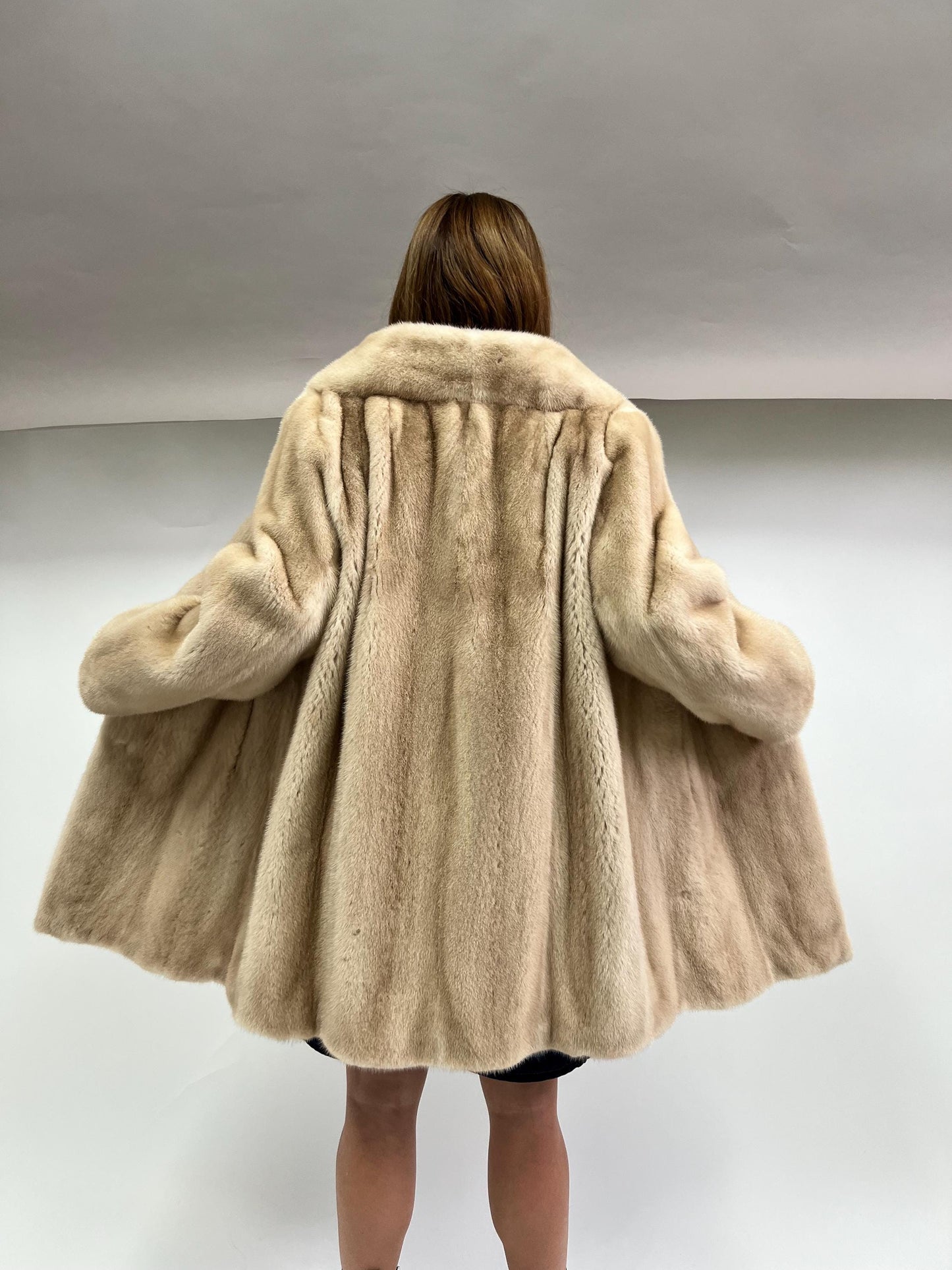 Real Saga Mink Fur Coat: Beige Palomino Velvet, Luxury Gift