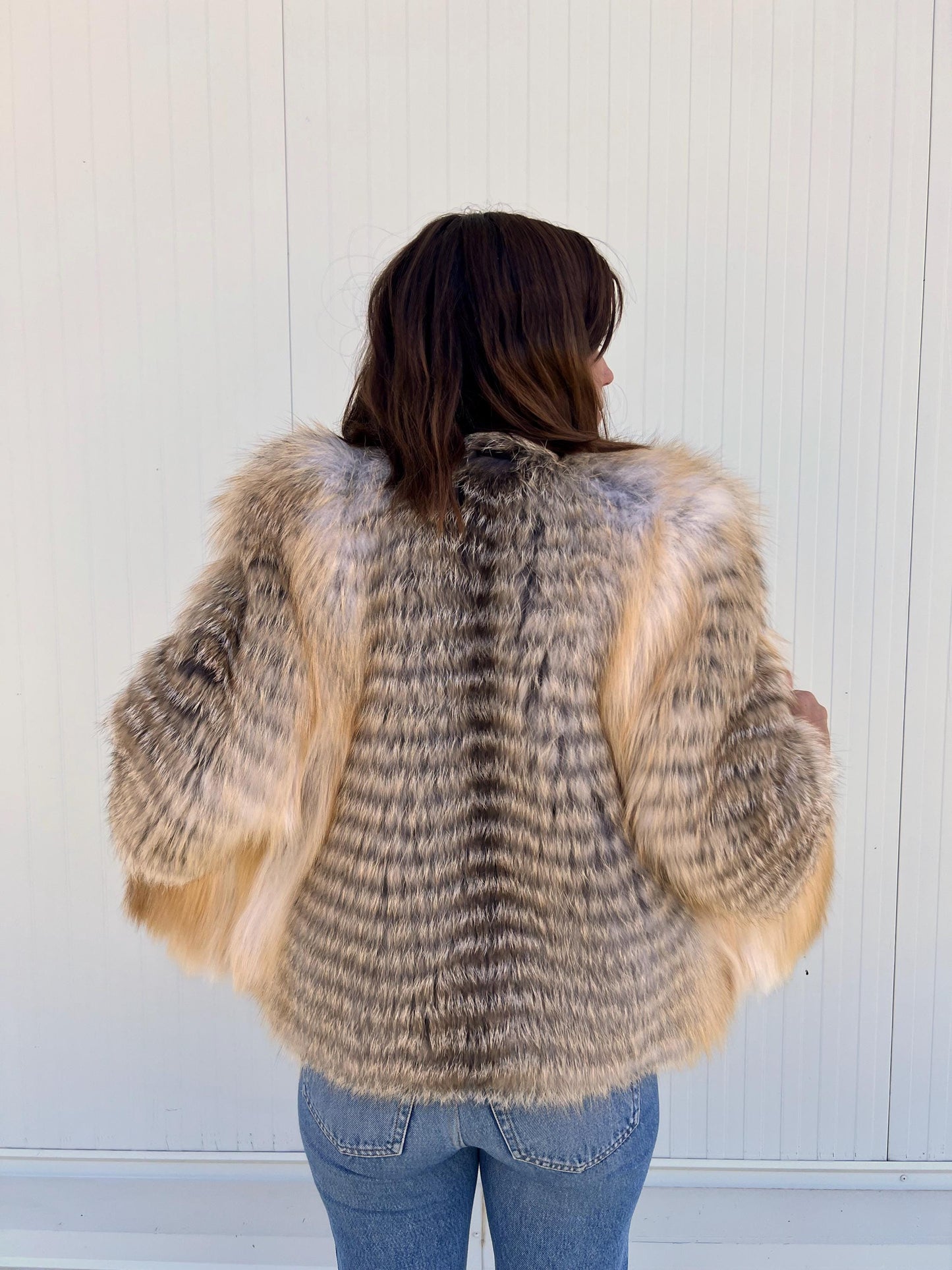 Handmade Camel Fox Fur Jacket: Lightweight Fluffy Coat