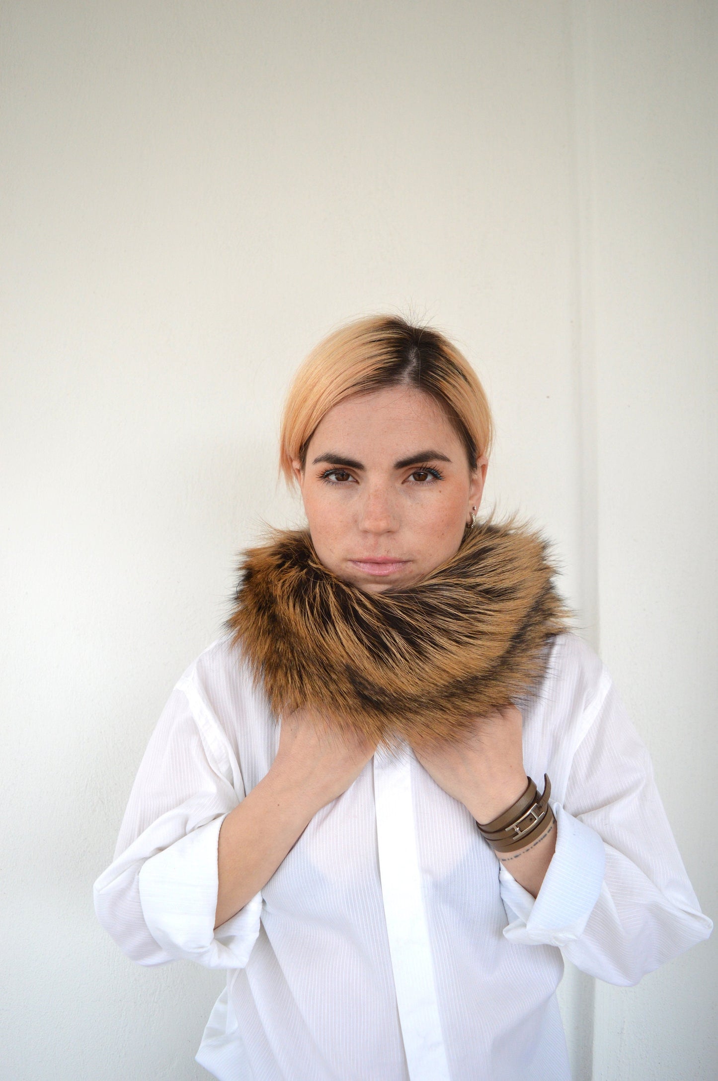 Real Golden Fox Fur Headband Collar: Winter Loop Scarf