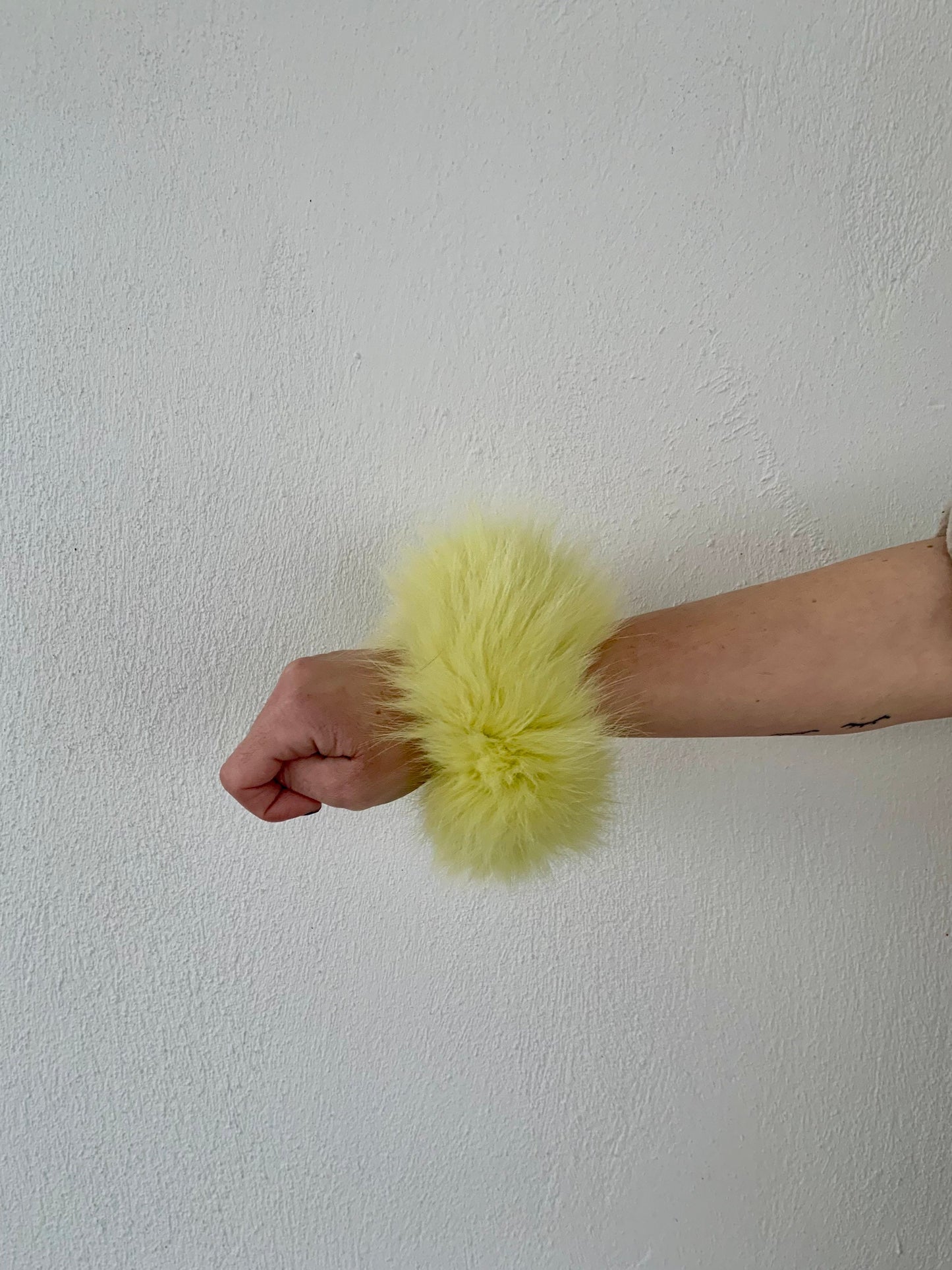 Fluo Yellow Fox Fur Scrunchie: Handmade Hair Elastic or Coat Cuff