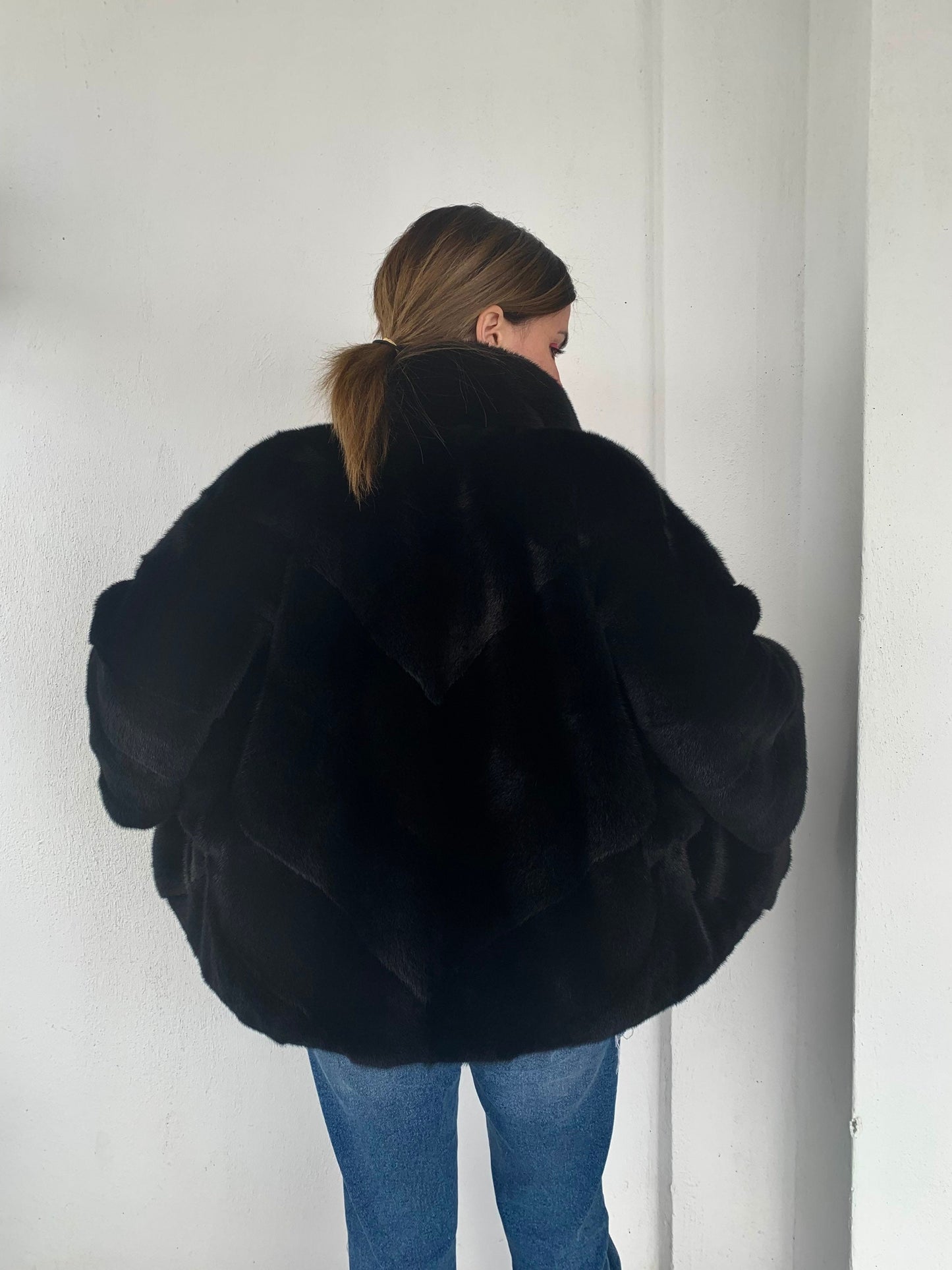 Handmade Black Mink Fur Cape: Oversized Luxury Jacket