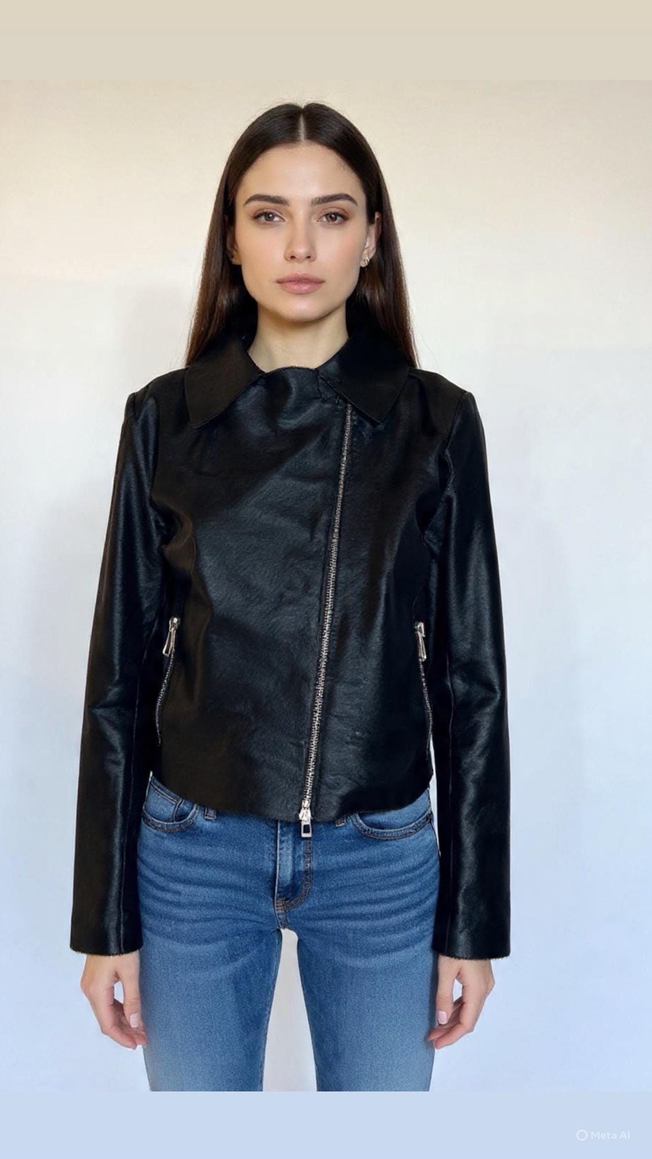 Hair-On Cowhide Leather Biker Jacket: Handmade Calf Fur