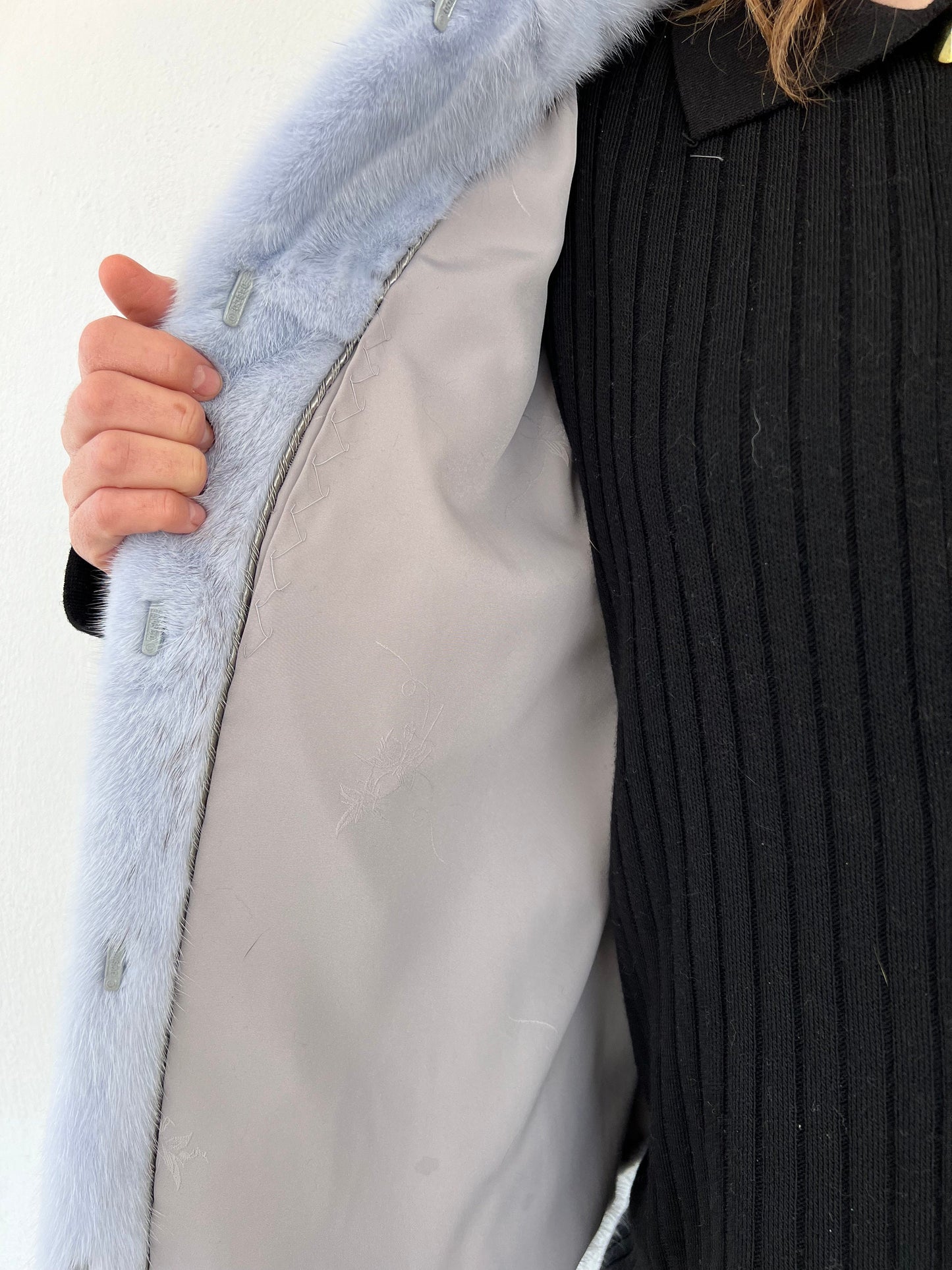 Baby Blue Mink Fur Jacket: High Collar artisanal fur - Handmade in Greece.