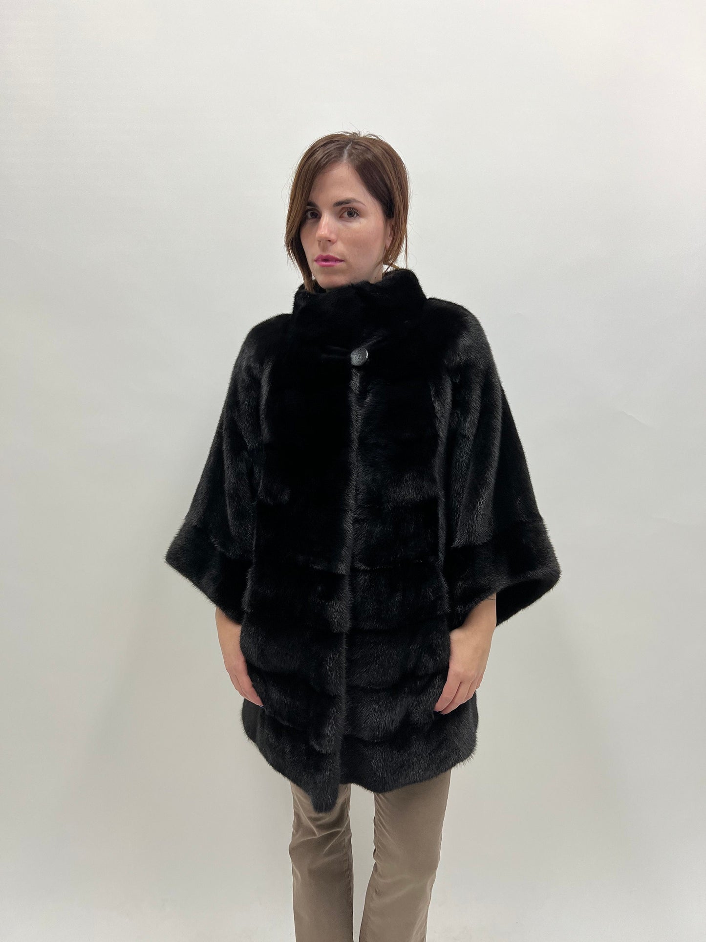 Saga Mink Fur Coat: Black Horizontal Collar Jacket