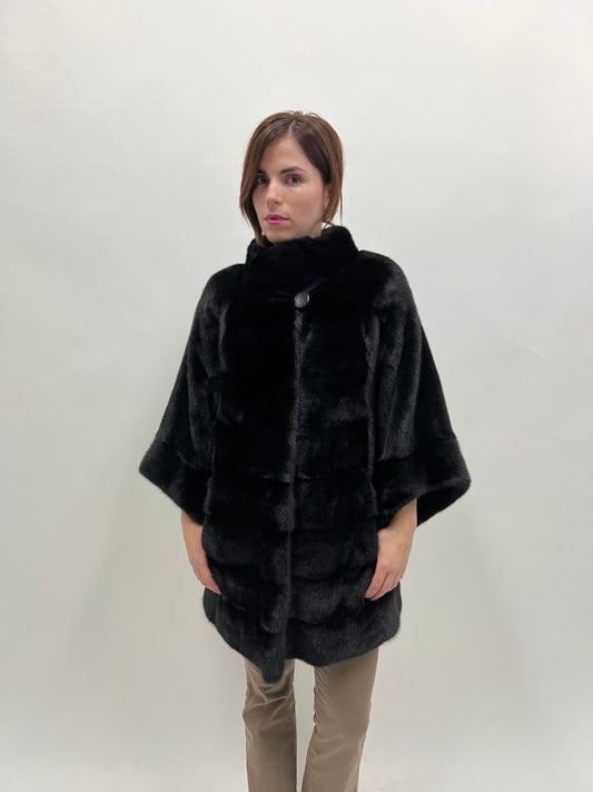Saga Mink Fur Coat: Black Horizontal Collar Jacket