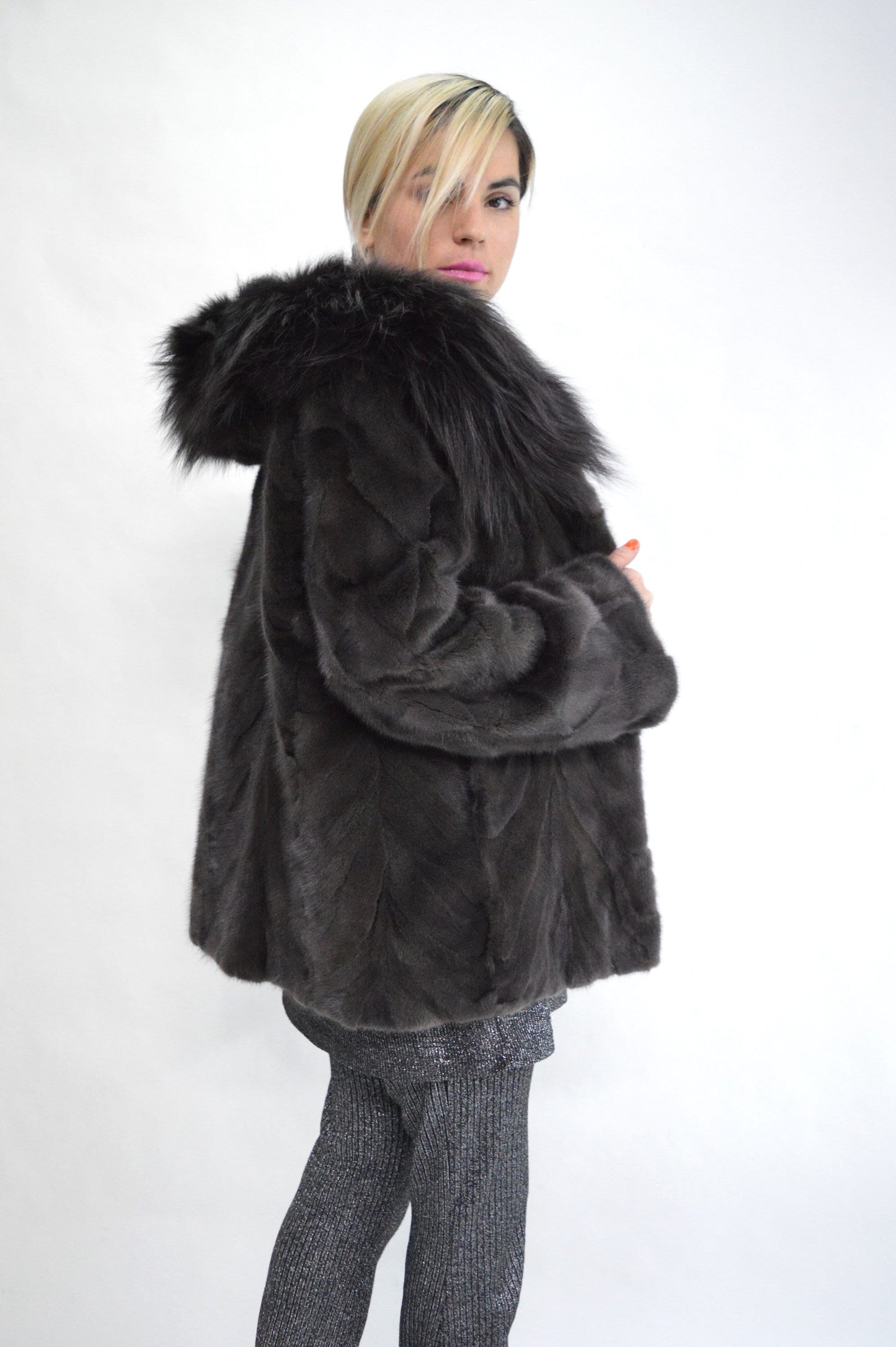 Hooded Mink Fur Coat: Genuine Fox Trim, Luxury Winter Jacket