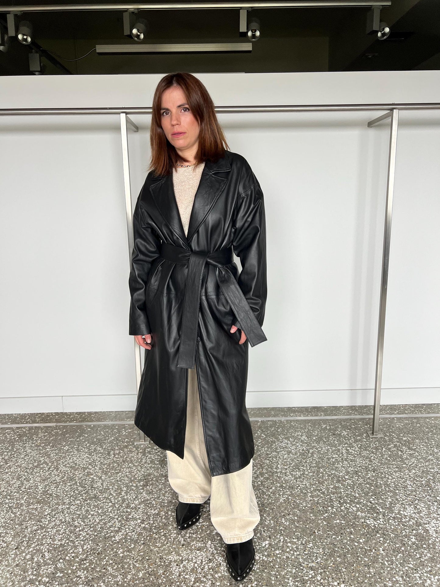 Handmade Black Nappa Leather Coat: Full Length Belted Jacket