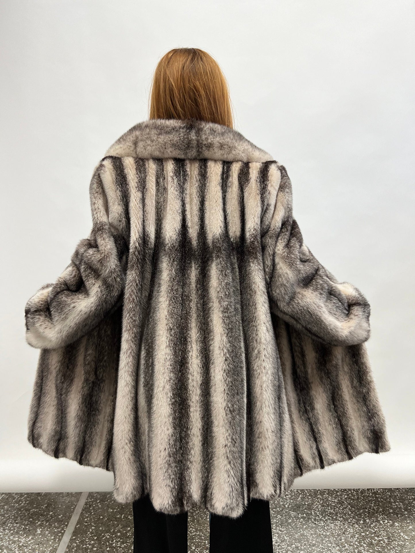 Saga Furs Mink Fur Coat, Black let out stroller Cross, XL