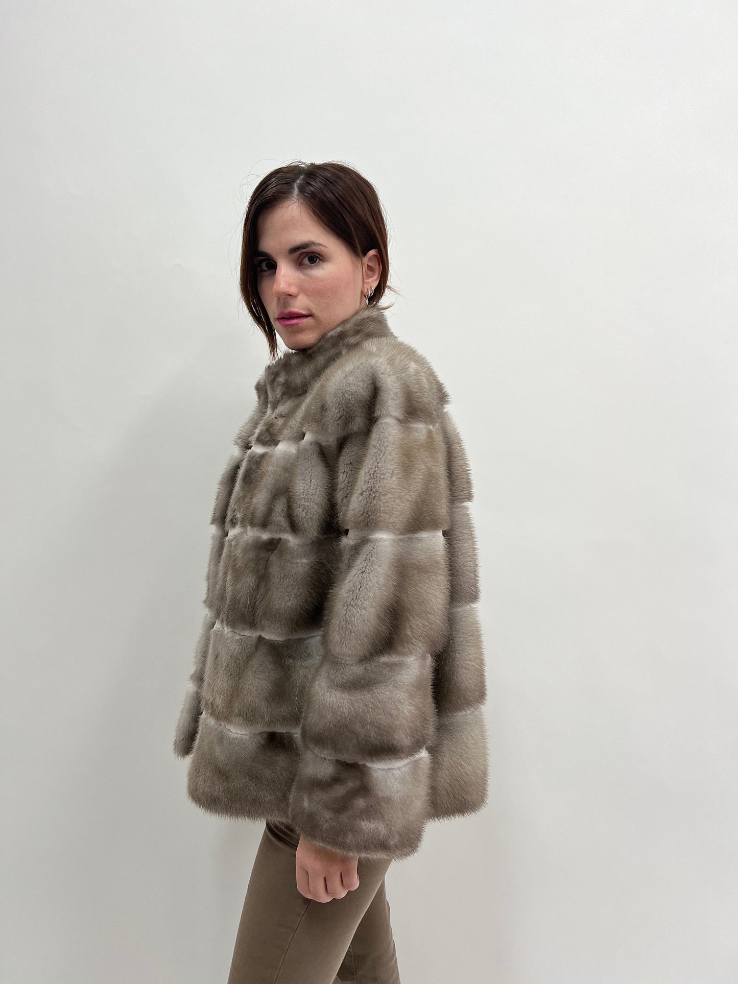Silver Mink Fur Stroller Jacket with Sheared Mink Trim