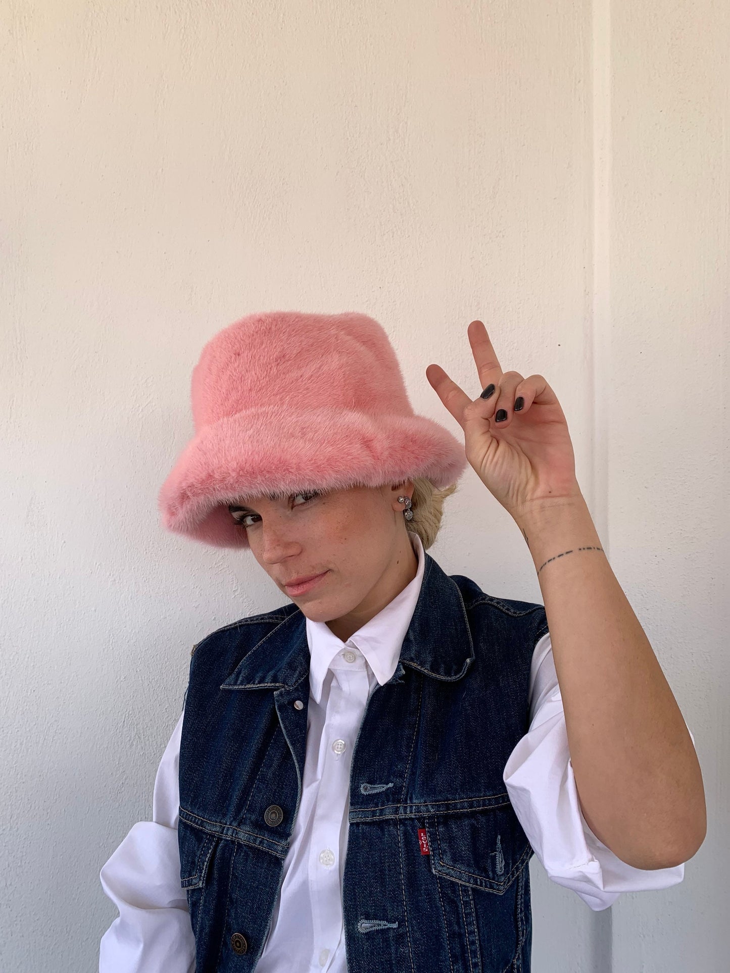 Pink Mink Fur Bucket Hat: Handmade Padded Winter Warmer