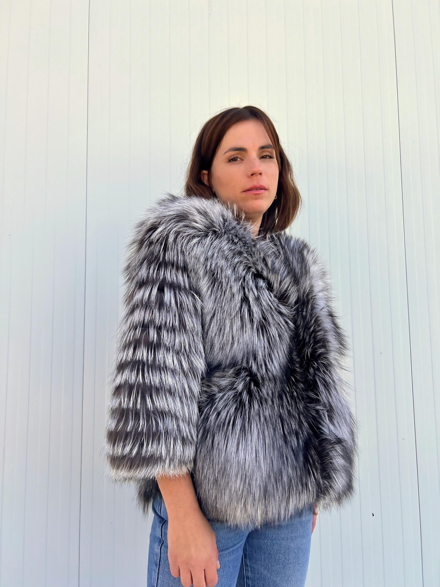 Handmade Grey Fox Fur Jacket: Lightweight, Everyday Fluffy Coat