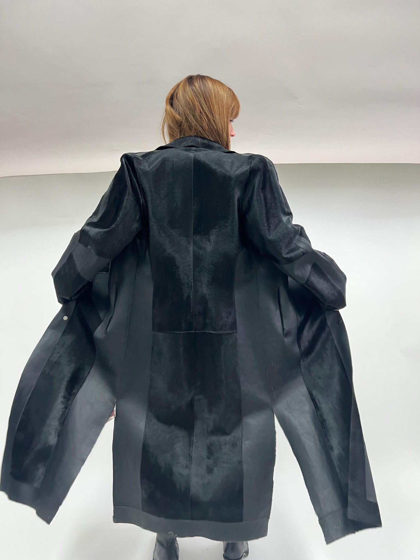 Genuine Hair-On Calf Leather Coat - Handmade Transitional Jacket