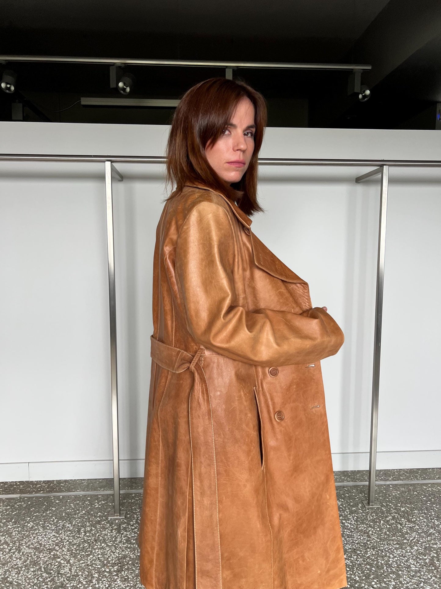 Handmade Whiskey Distressed Leather Coat, Tan Brown Fur Collar