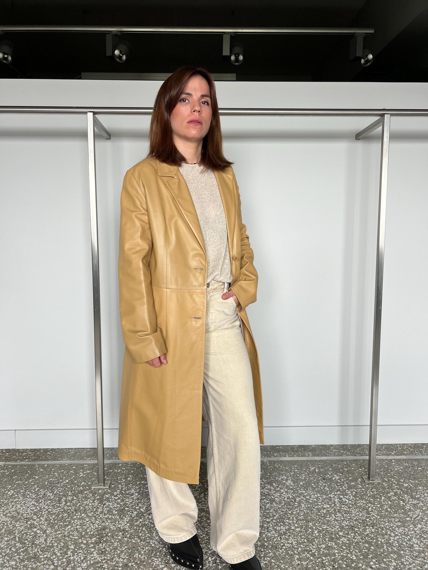 Handmade Beige Nappa Lamb Leather Coat - Made in Greece