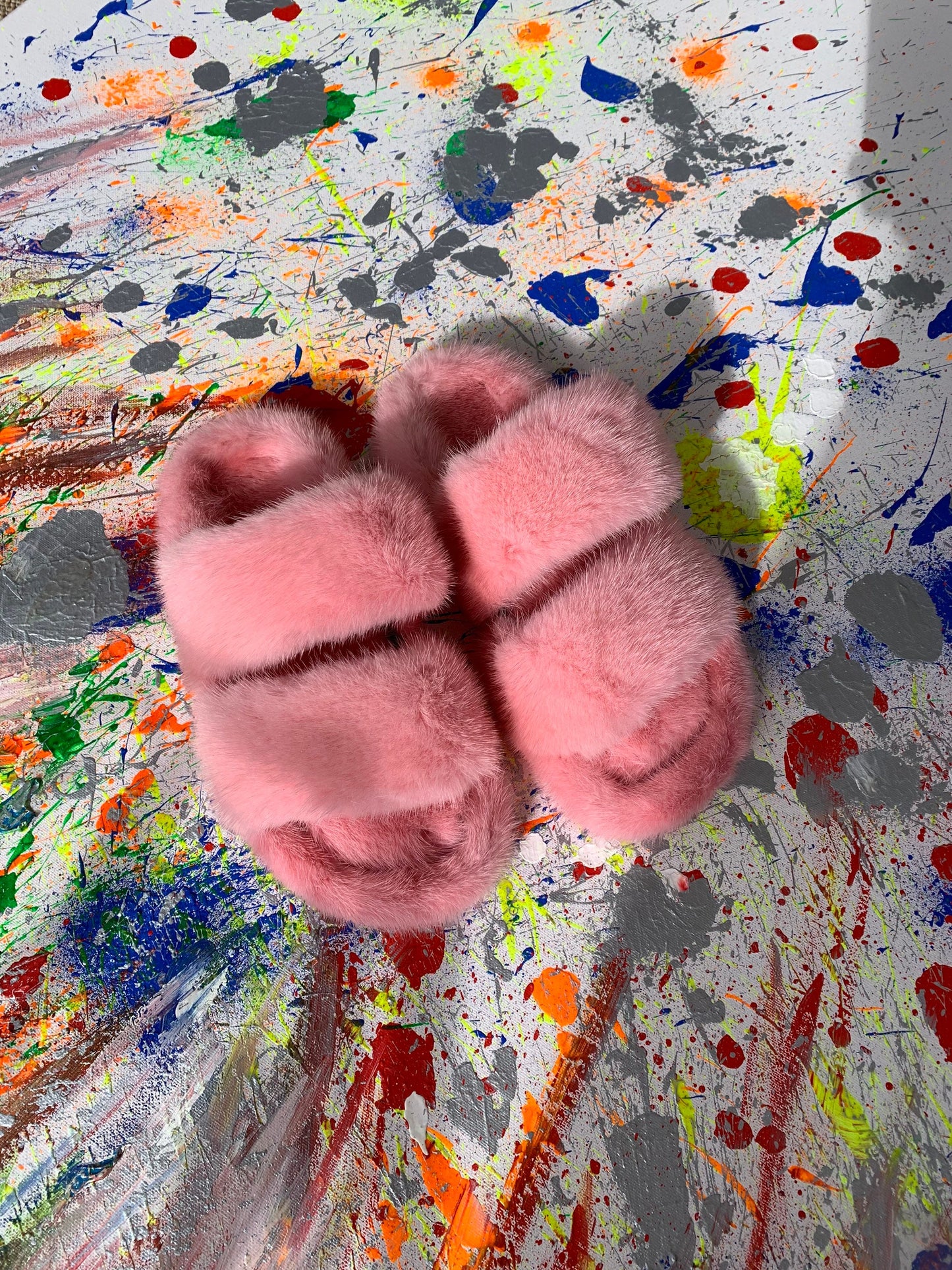 Pink Mink Fur Slides: Luxury Slippers with Leather Insole