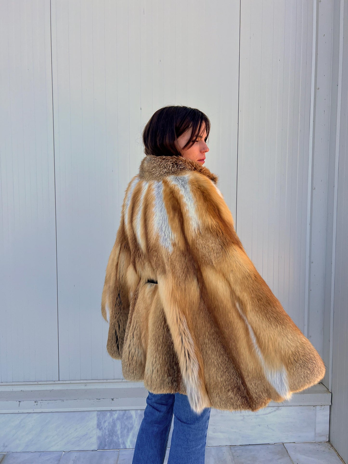 Real Red Fox Fur Cape: Handmade Oversized Fur Clip Closure