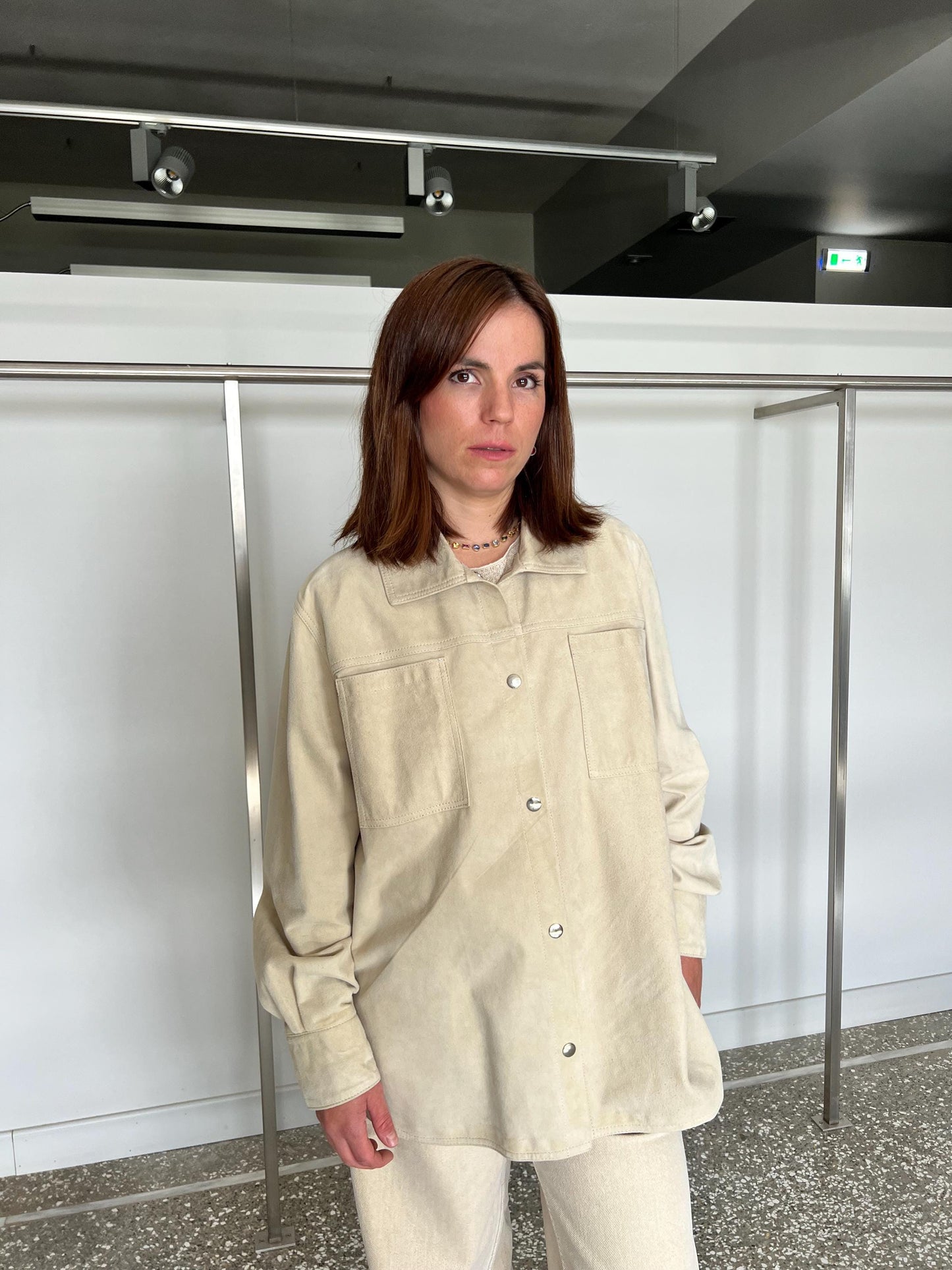 Handmade Beige Suede Lamb Leather Overshirt - Greek Design