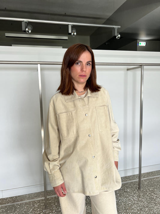 Handmade Beige Suede Lamb Leather Overshirt - Greek Design