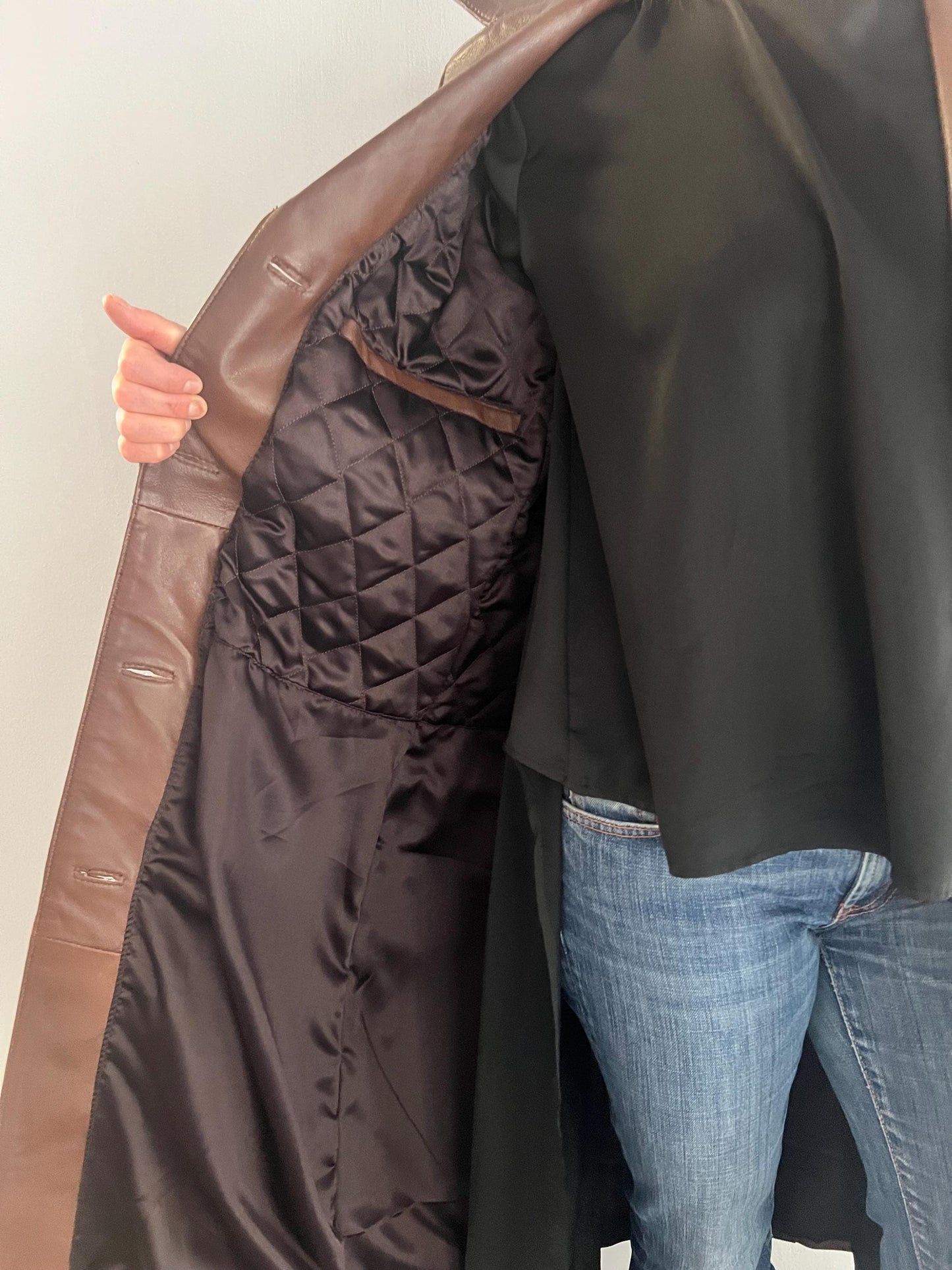 Handmade Nappa Lamb Leather Coat - Tobacco Brown - Made in Greece