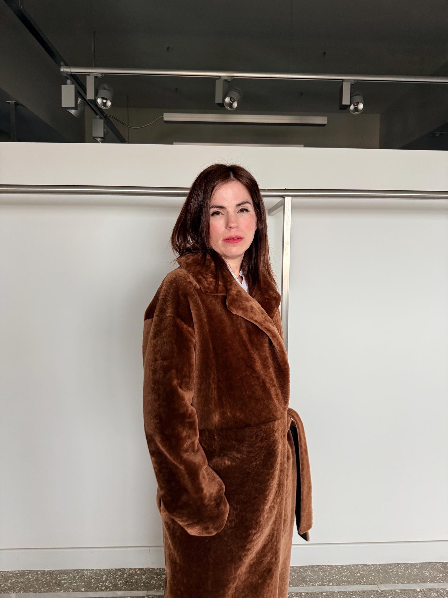 Reversible Merino Shearling Leather Coat: Bronze Sheepskin Stroller Tie Belt