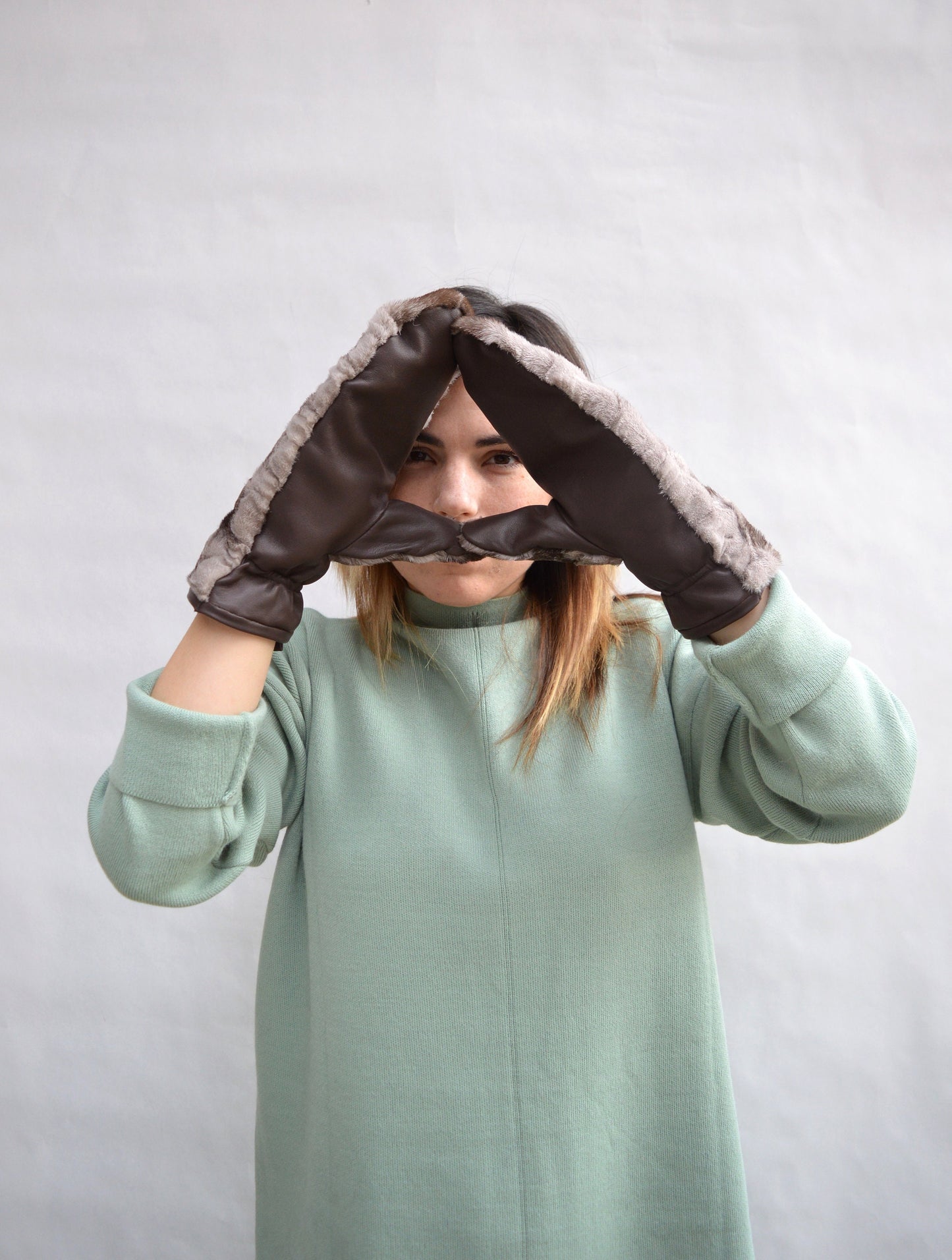 Sheared Mink Fur Mittens: Nappa Leather, Adjustable String