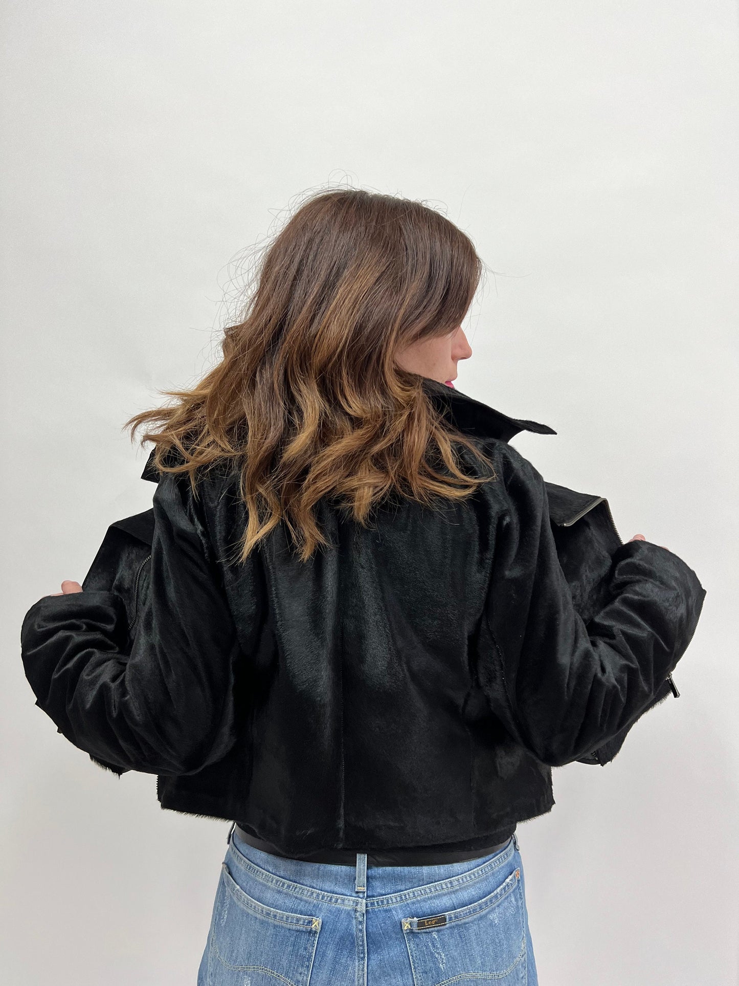 Genuine Cavallino Fur Biker Jacket: Hair-On Calf Leather, Lightweight Spring Coat