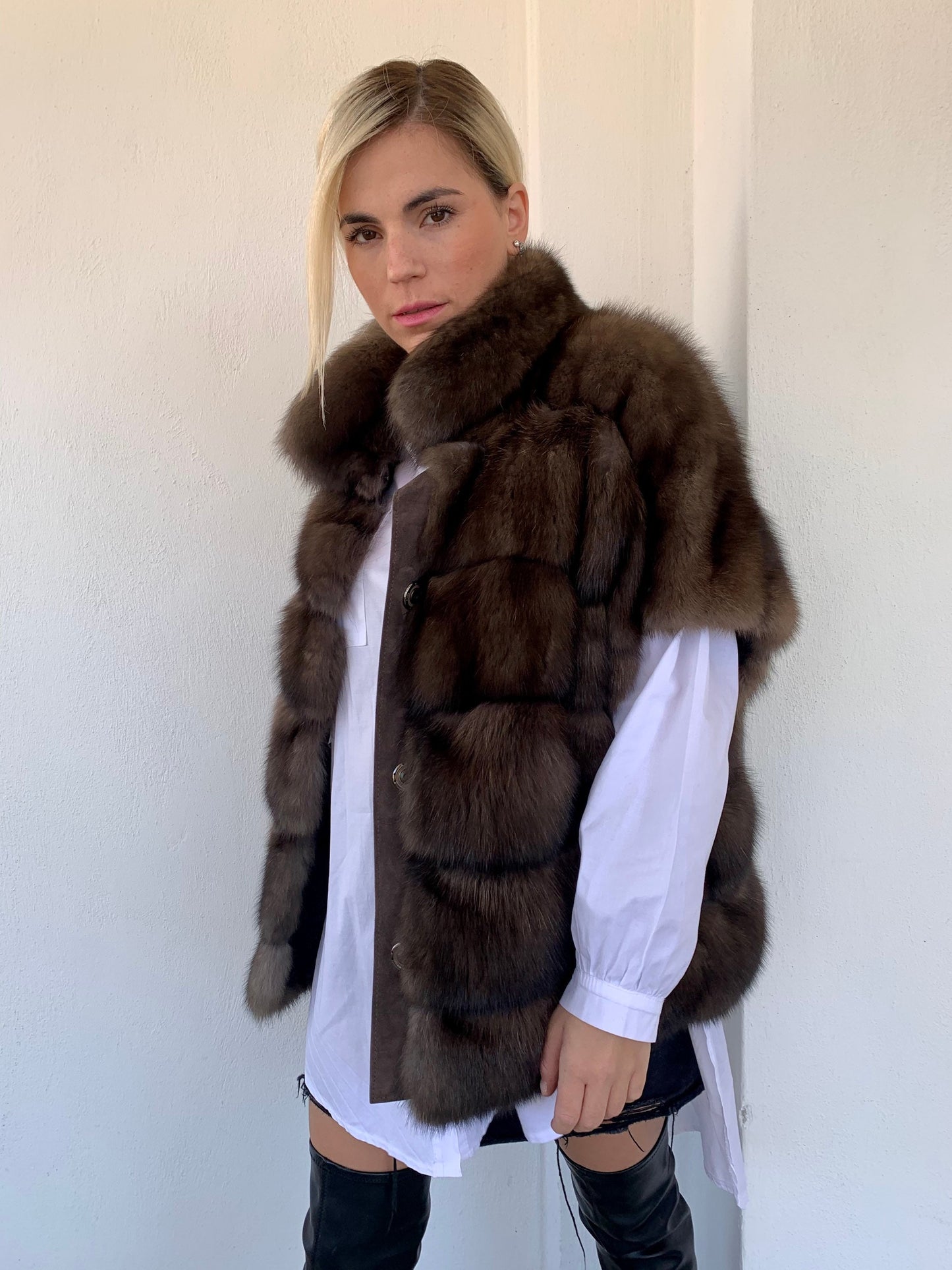 Barguzinsky Sable Fur Jacket: Brown Leather Trim, Cashmere Lined