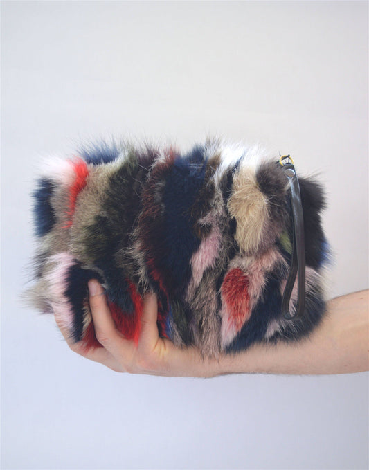 Real Fox Fur Clutch Bag: Genuine Leather Wristlet, Evening Fur Pouch