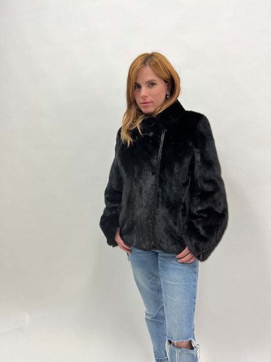 Black Mink Fur Biker Jacket: Silver Hardware, Luxury Women's Gift