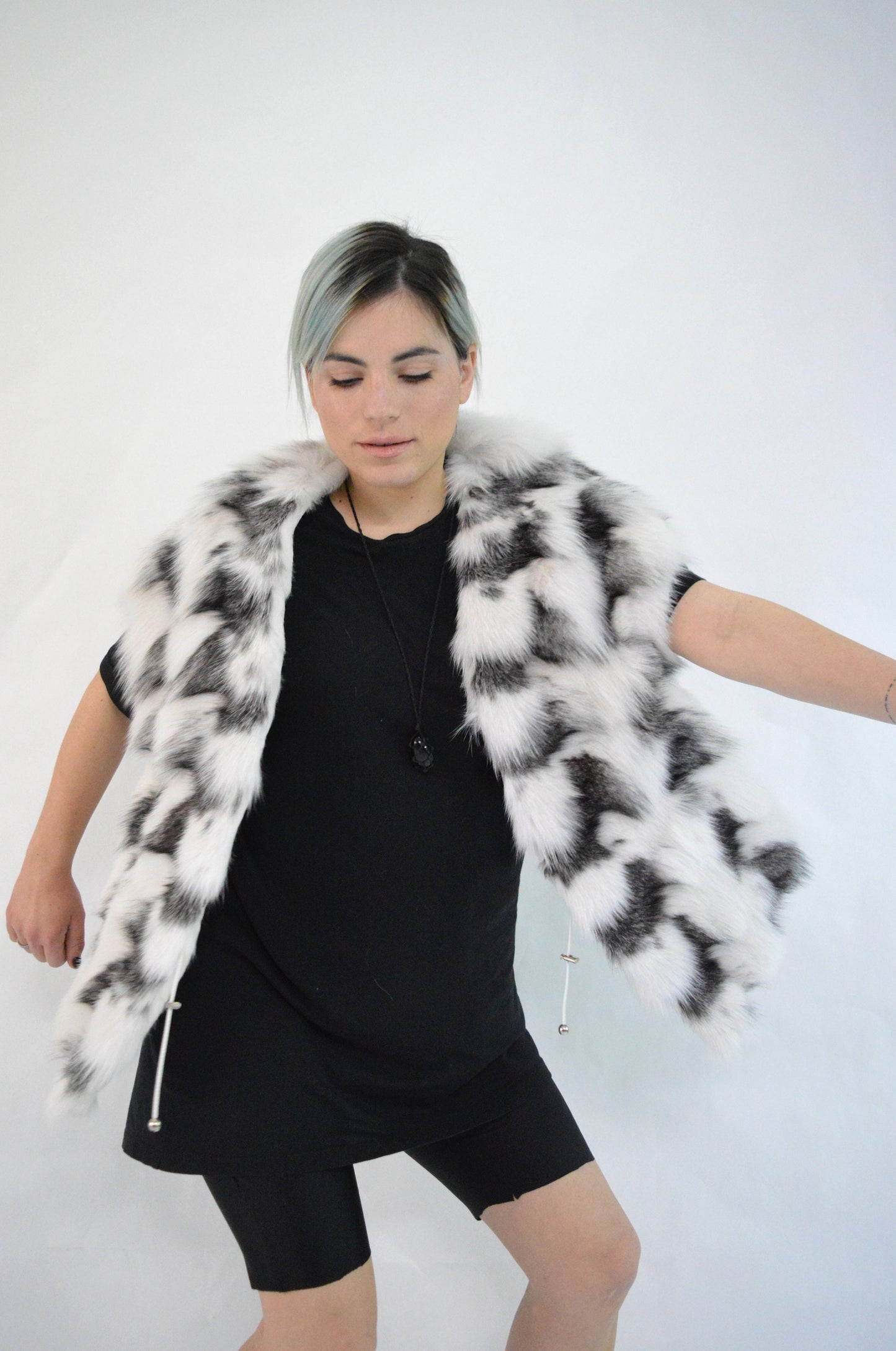 White Fox Fur Stole: Bridal Bolero Shawl, Size Small