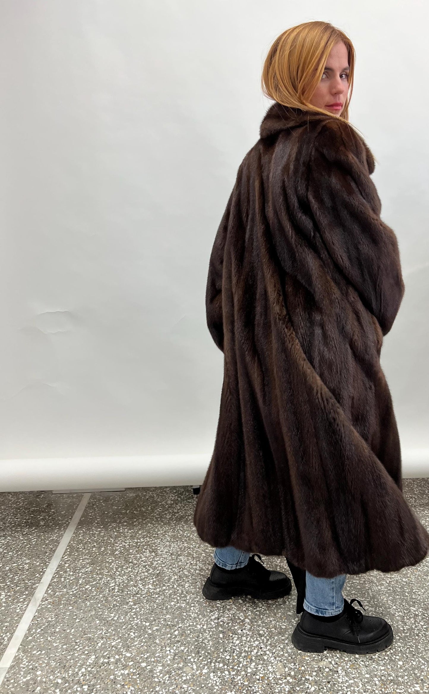 Brown Mink Fur Long Collared Coat - Saga Sustainable Fashion