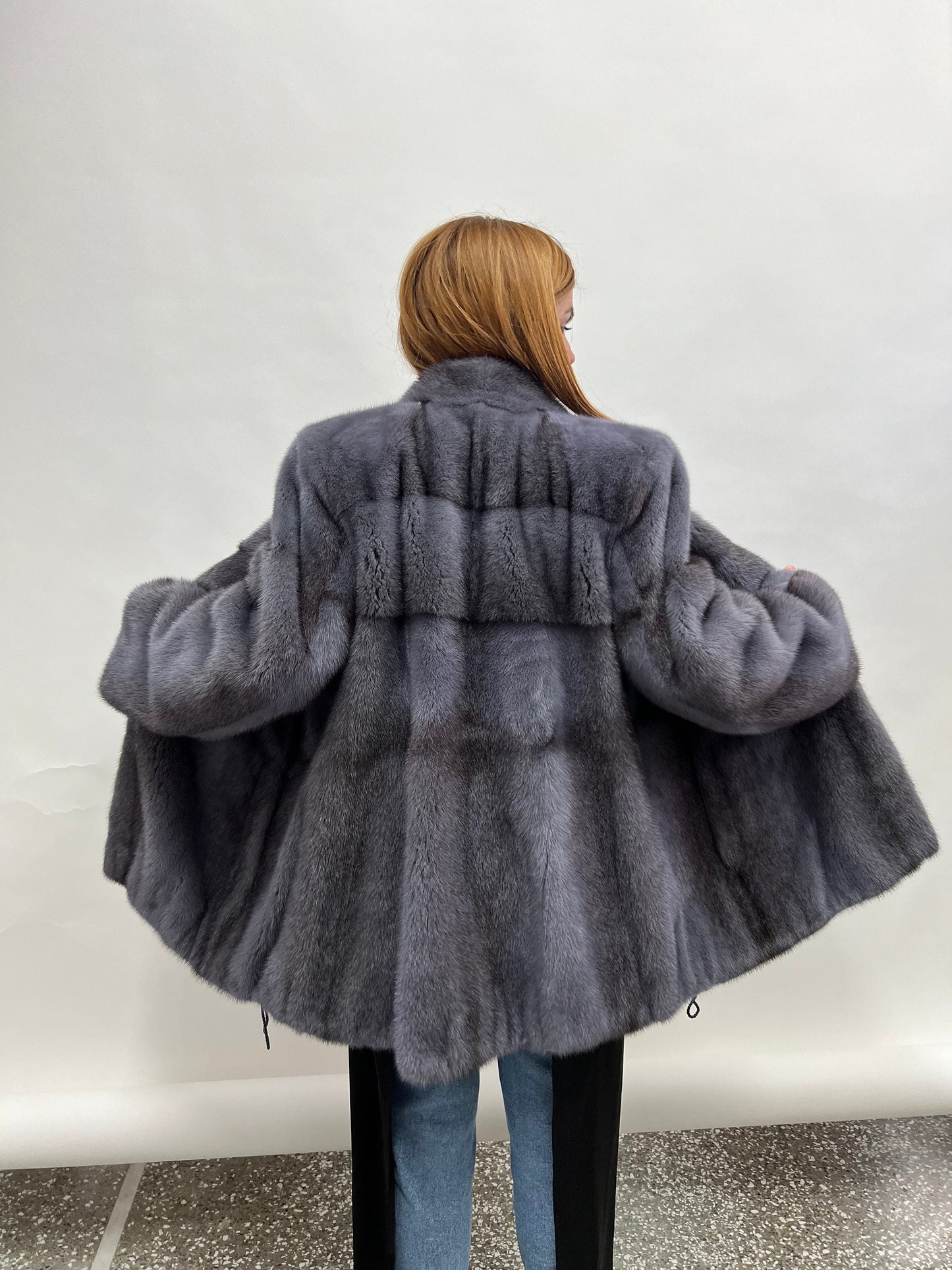 Grey Saga Mink Fur Jacket: Real Silver Cross Pelt, Handmade in Greece
