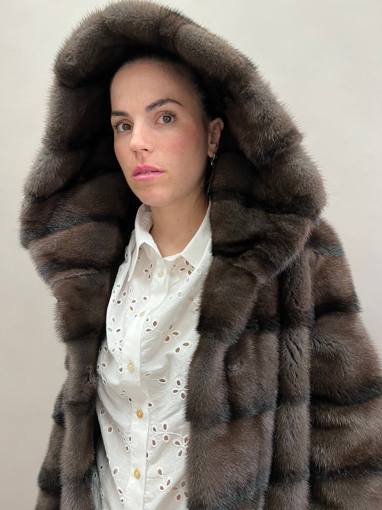 Aurora Brown Mink Fur Hooded Coat: Handmade Luxury Jacket