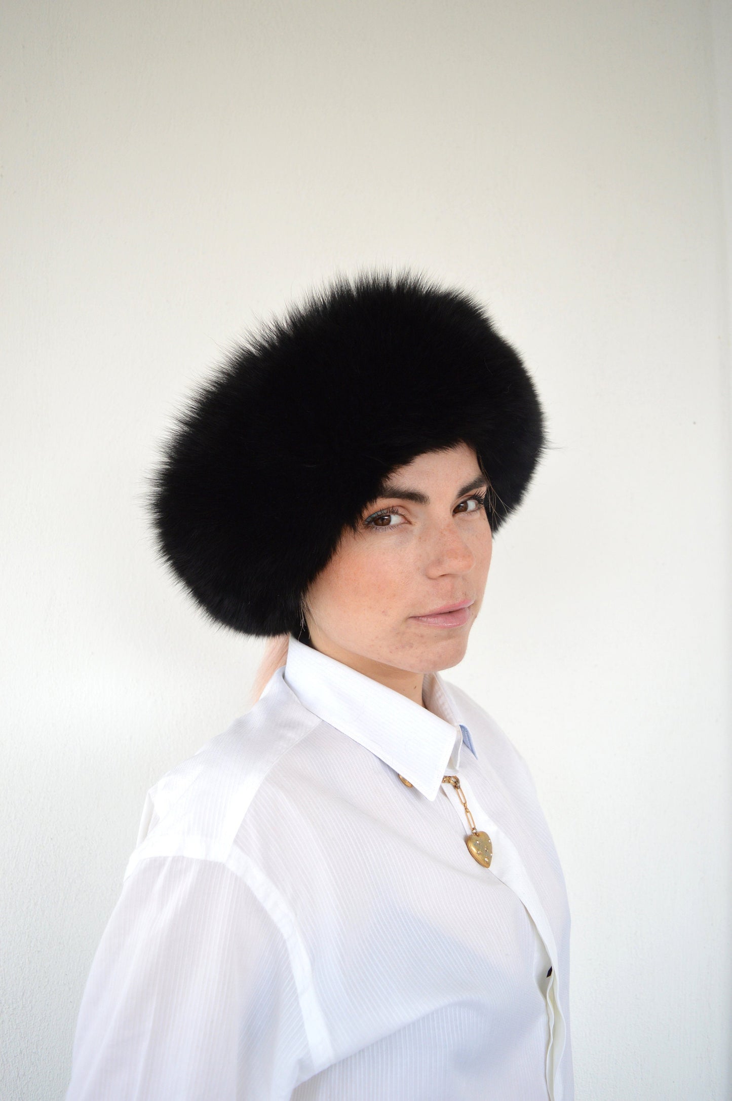 Real Black Fox Fur Headband Collar, Winter Loop Scarf