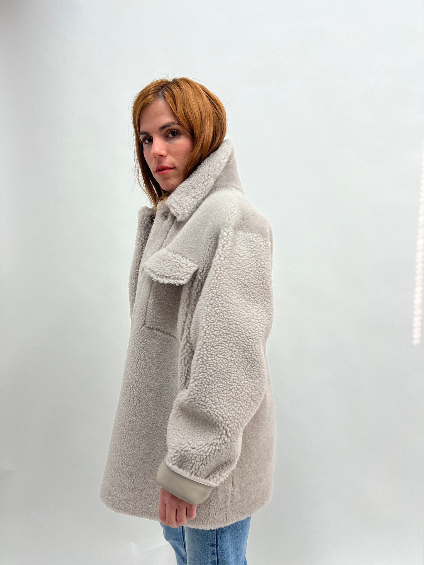 Handmade Sheepskin Shearling Jacket: Grey Nappa Fur Overshirt