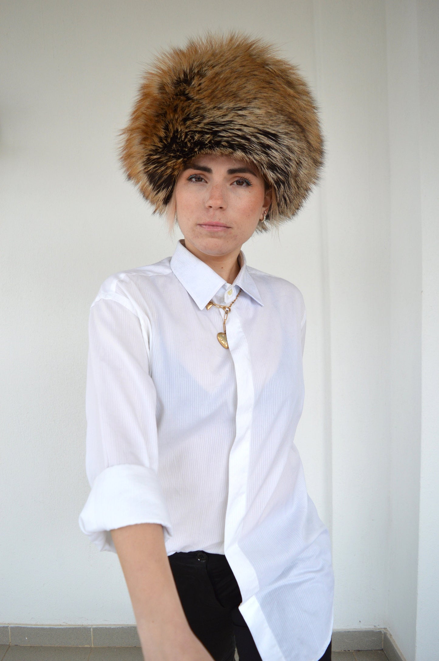 Real Golden Fox Fur Cossack Hat - Winter Head Warmer