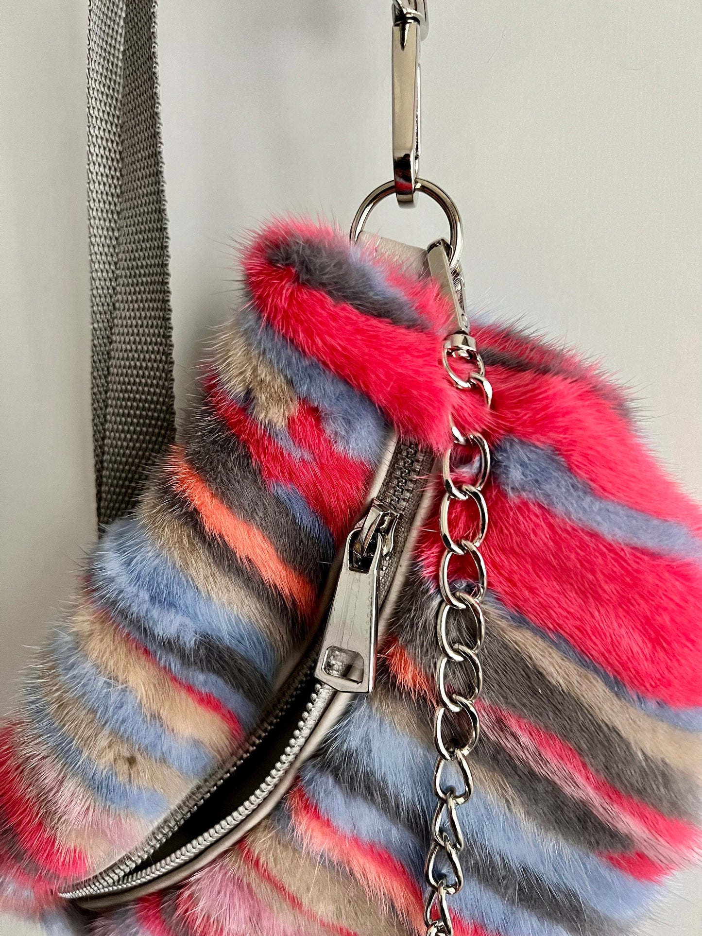 Multicolor Mink Fur Bumbag with Chain: Luxury Fanny Pack