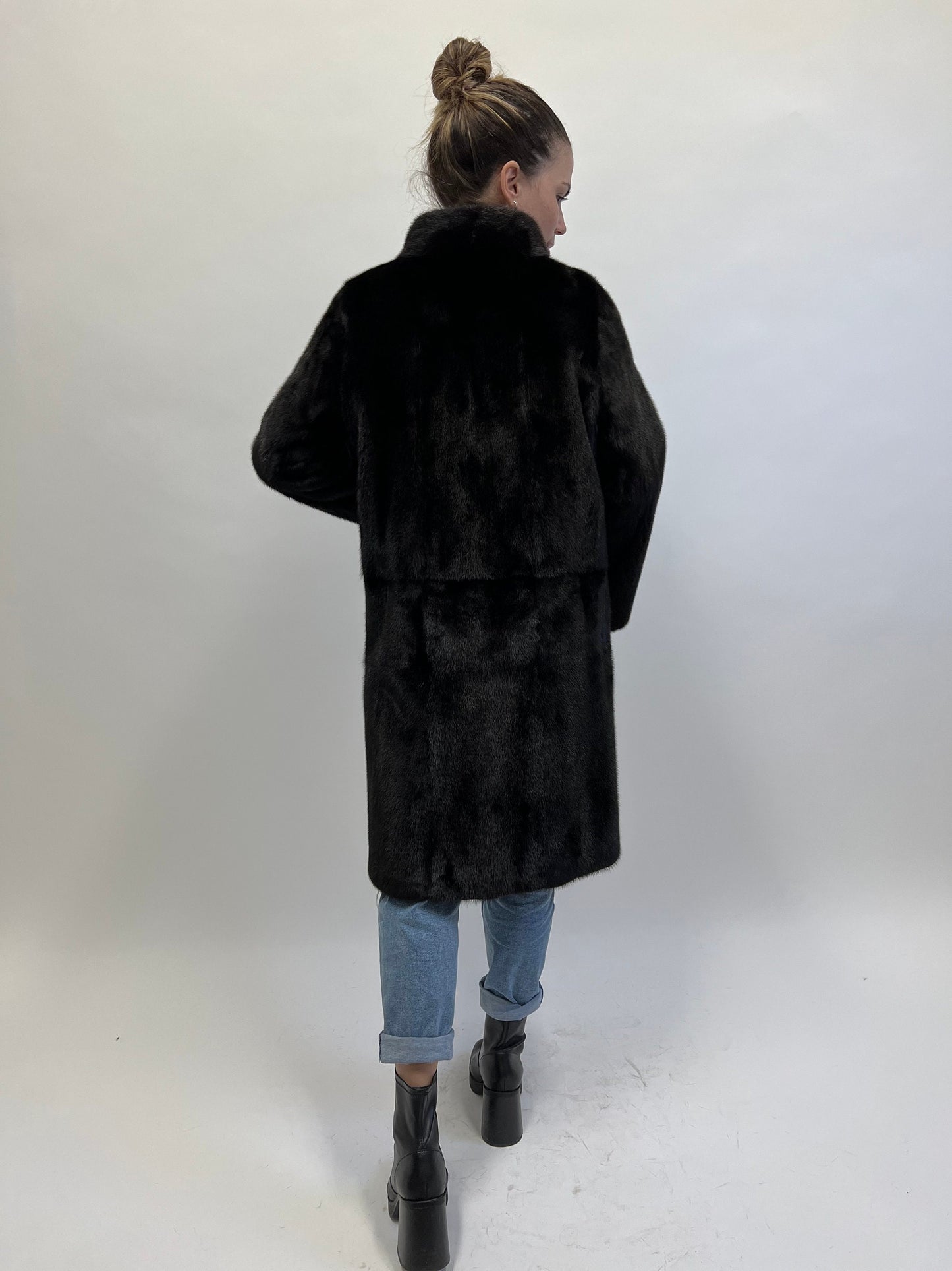 Black Mink Fur Coat: Saga Furs, Stand Up Collar