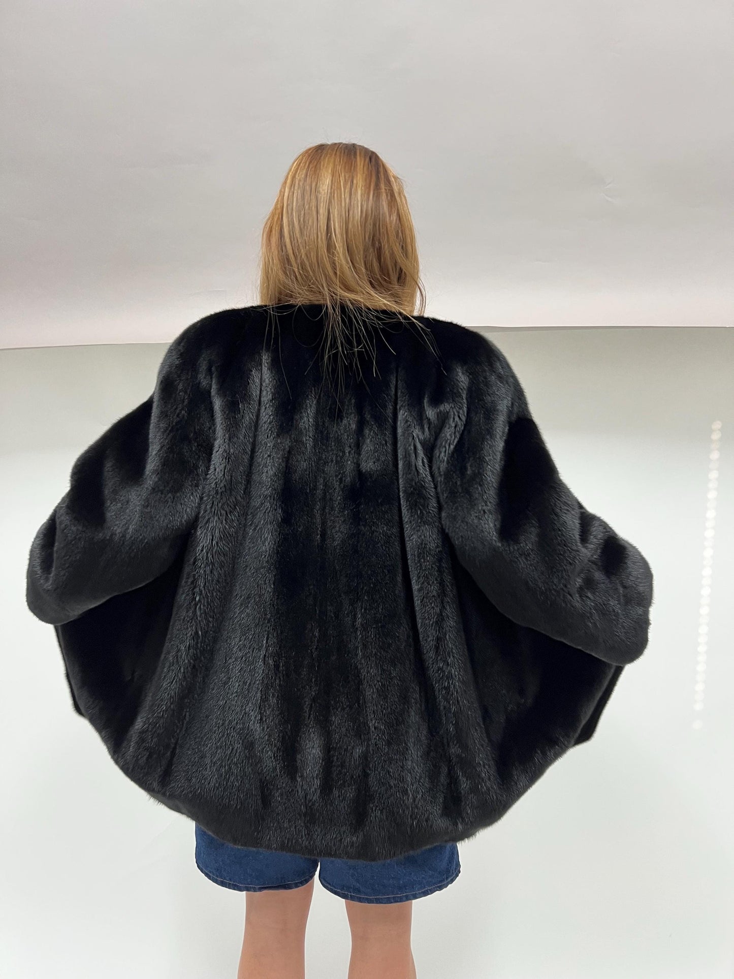 Black Velvet Mink Fur Robe Coat - Saga Pelts, Collarless