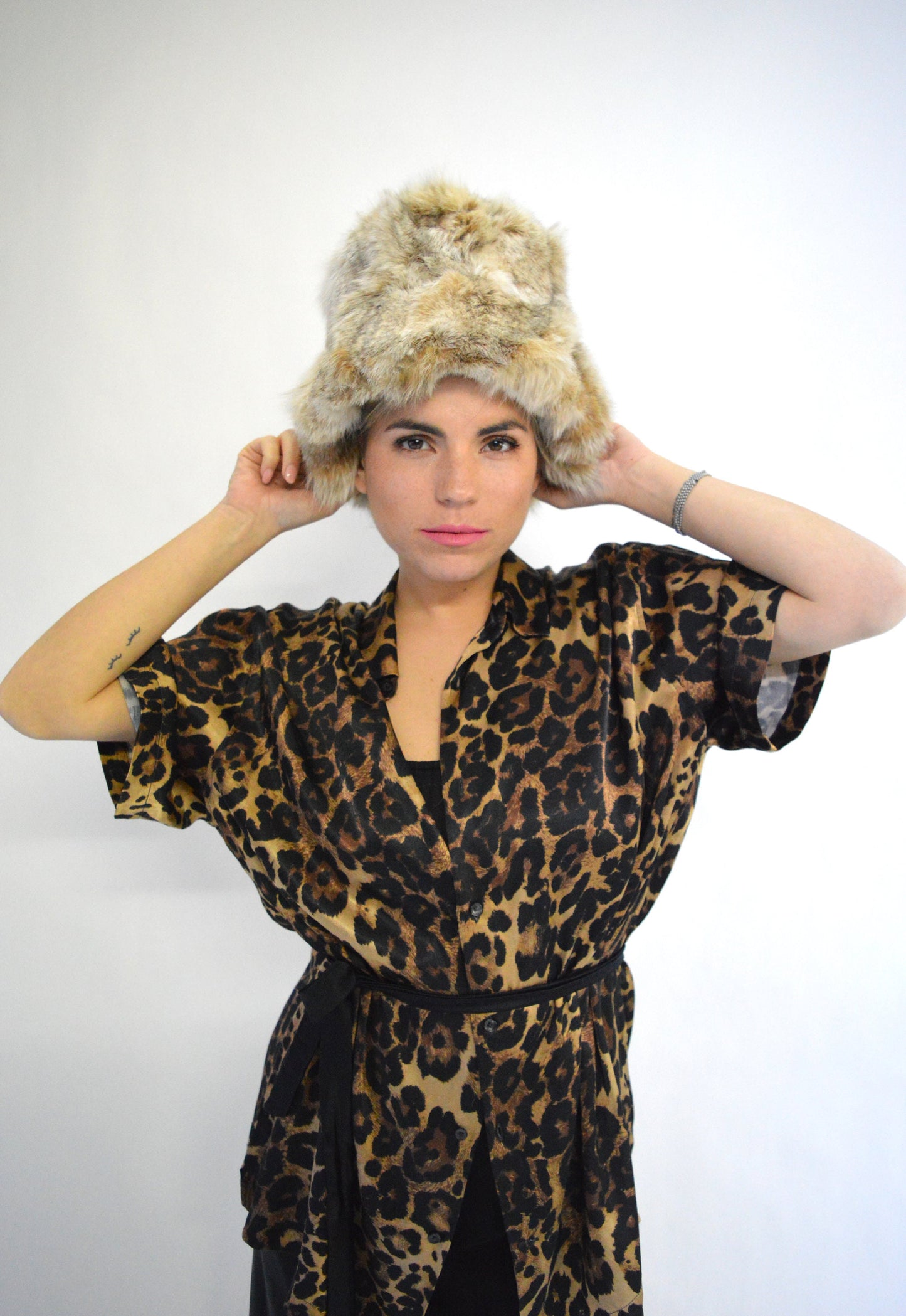 Real Fox Fur Bucket Hat, Beige Winter Bowler