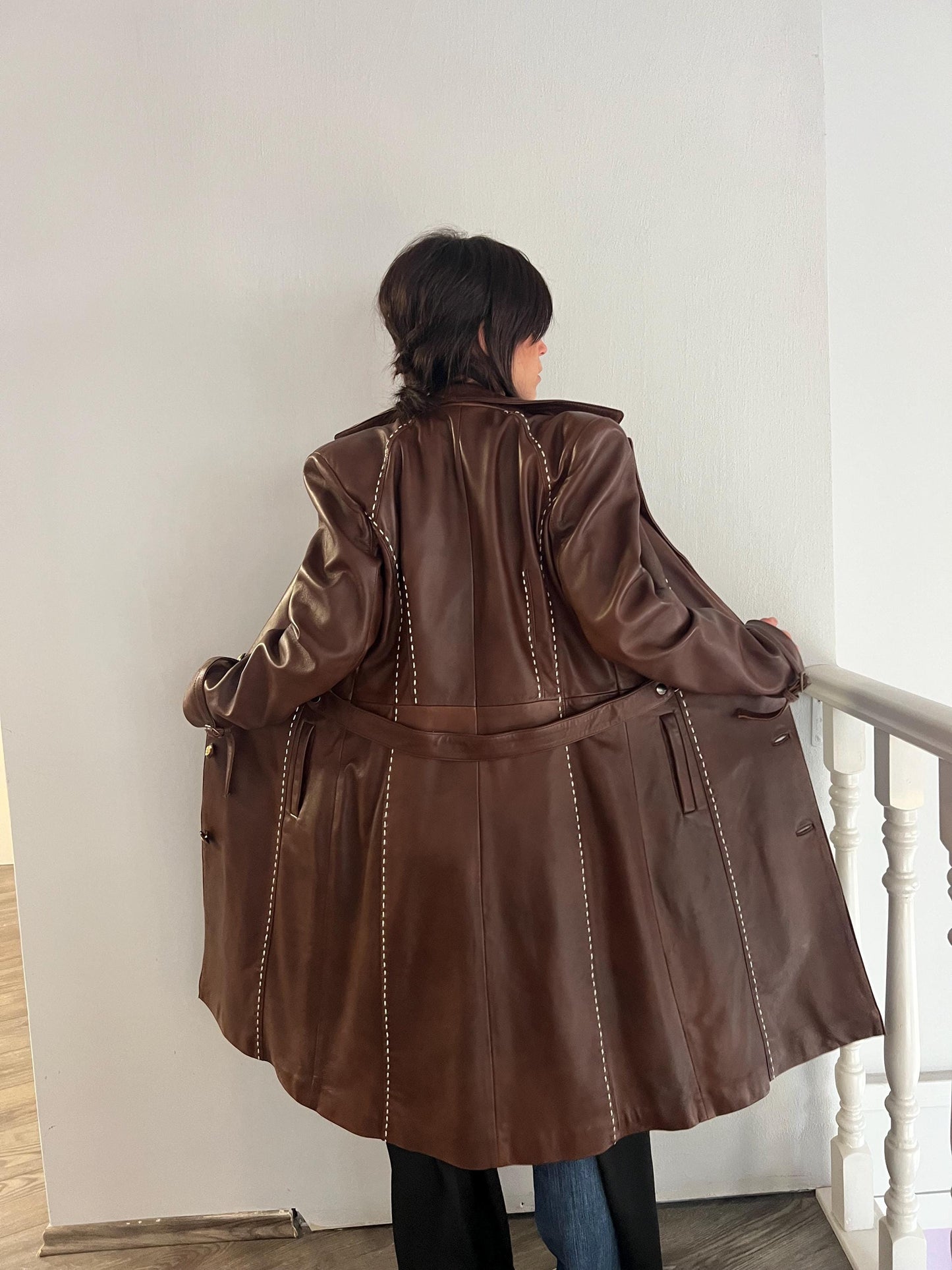 Nappa Tobacco Brown Lamb Leather Coat - Handmade in Greece